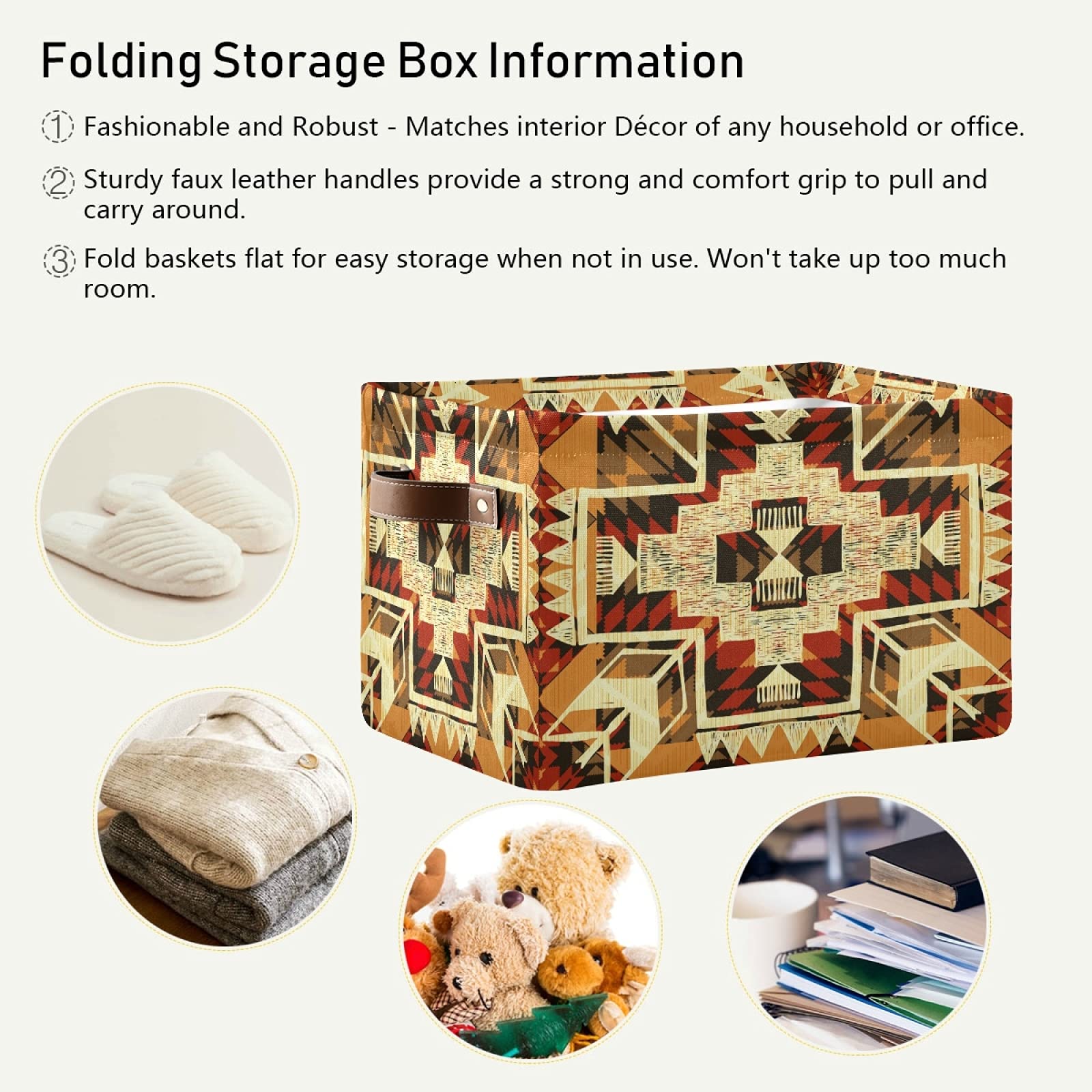 Native American Style Storage Bin - Waterproof Toy Storage Basket, Laundry Hamper & Closet Organizer for Home & Office - Perfect for Kids' Room, Nursery, and Bedroom Organization