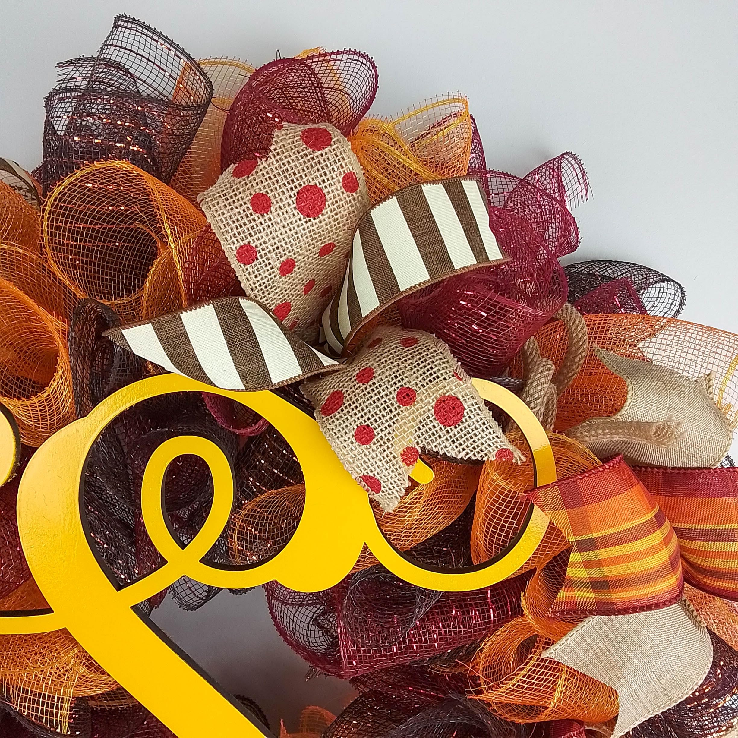 24 Inch Fall Wreath for Front Door - Burlap Thanksgiving Autumn Monogram Wreath in Brown, Maroon, Red, Orange & Yellow | Seasonal Home Decor | Perfect for Thanksgiving, Halloween & Autumn Door Decorations (Yellow Monogram F2)
