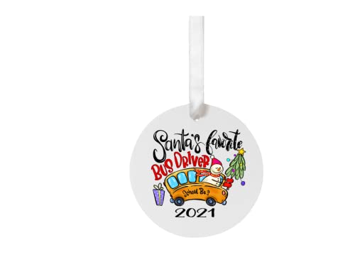 Santa's Favorite Bus Driver Christmas Ornament - Unique Gift for School Bus Drivers - Holiday Decoration with Red Ribbon (No Year) - Perfect for Tree Decor, Office Gifts & Holiday Parties