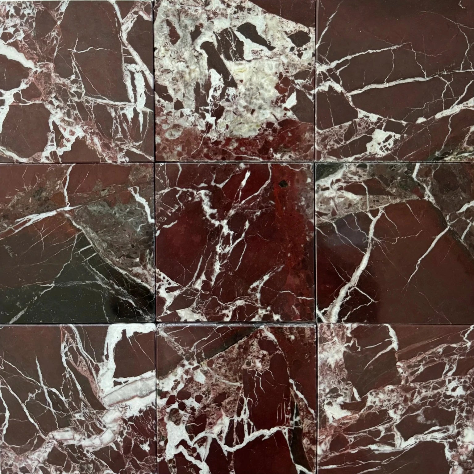 Premium Rosso Levanto & Ivory Travertine Vein Cut Checkerboard Tiles - Natural Stone Flooring for Kitchen, Bathroom & Entryway - Elegant Marble Pattern for Home Renovation & Commercial Spaces