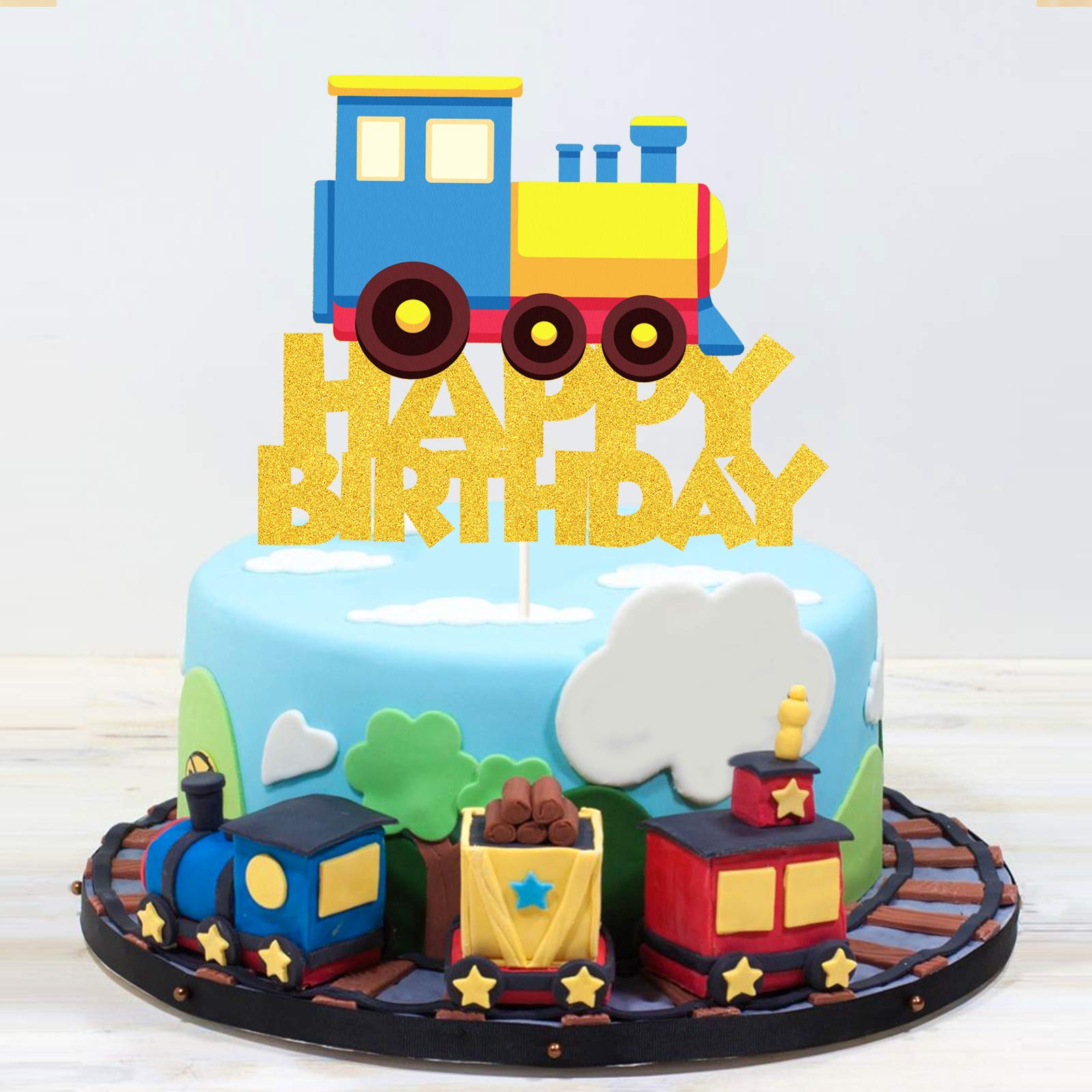 Happy Birthday Train Cake Topper - Transportation Theme Party Supplies for Kids | Perfect for Train-Themed Birthday Decorations & Party Favors | Ideal for Kids' Birthday Parties, Baby Showers & Special Events