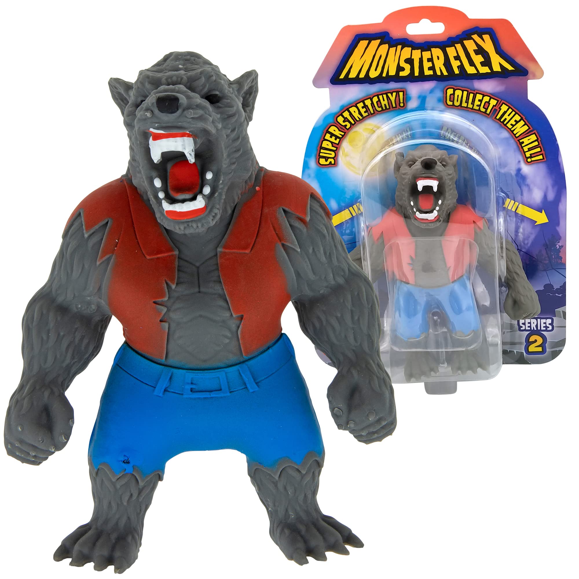 Monster Flex Stretchy Toys for Kids - 14 Unique Spooky Stretch Monsters Sensory Fidget Stress Toys for Boys & Girls | Birthday Gifts, Party Favors, Classroom Rewards | Series 2 Wolfman Edition