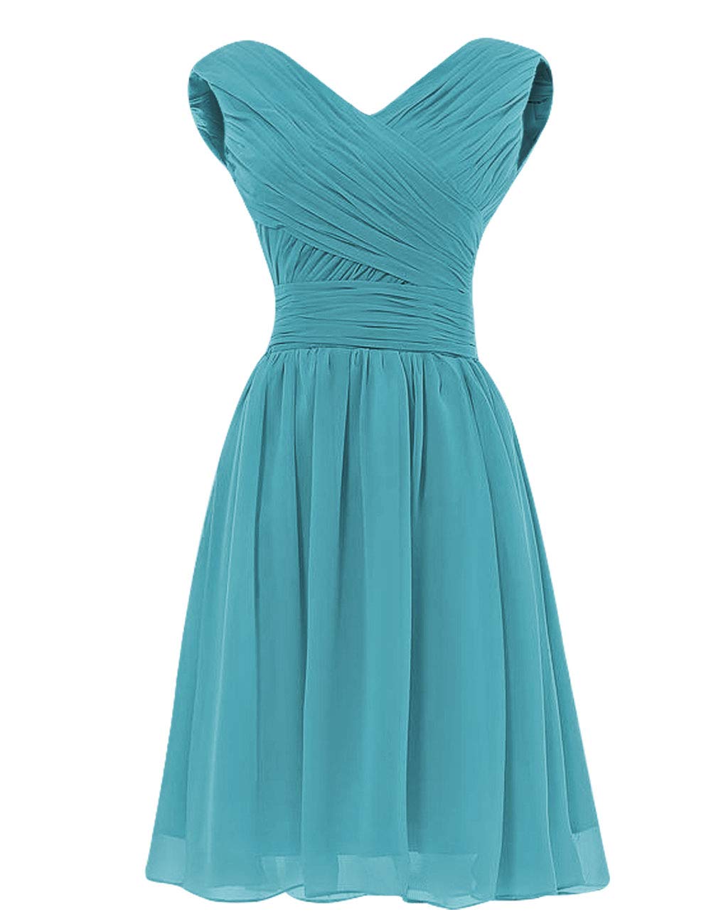 Teal Blue V-Neck Short Prom Dresses for Women - Elegant Bridesmaid Gowns Size 8 | Perfect for Weddings, Parties & Formal Events