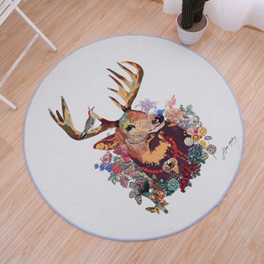 MOXIC Soft Round Area Rug for Kids - Non-Slip Cartoon Deer Nursery Rug 3.3' X 3.3' - Play Mat for Baby Crawling, Living Room Decor, Bedroom Carpet & Bathroom Mat - Modern Nordic Style Home Decor for Children's Room & Play Area