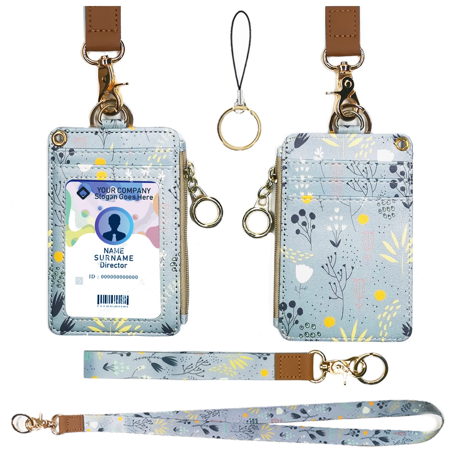 Fashion Lanyard Wallet for Women - ID Badge Holder with Zipper (Light Blue) - Office & Event Use