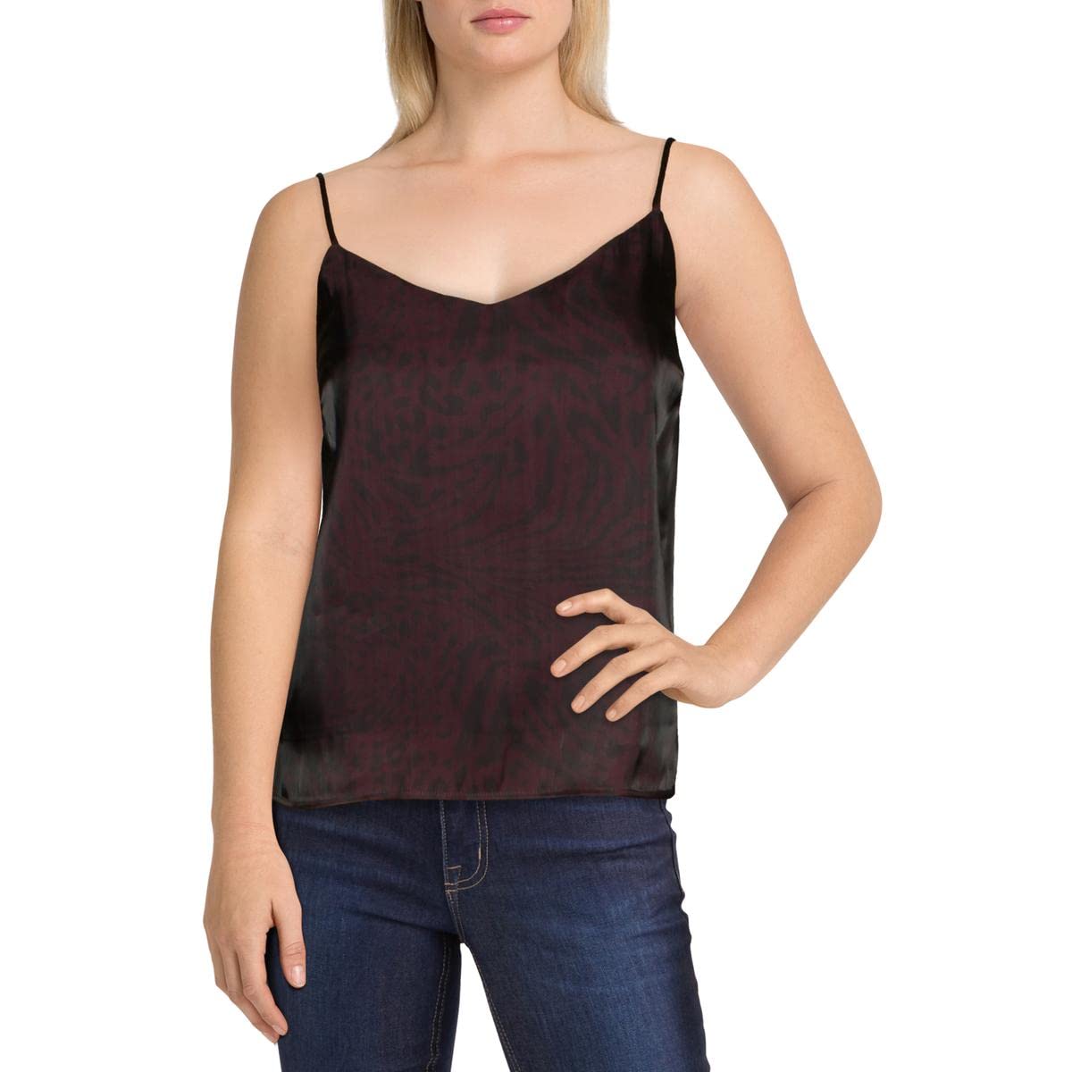 Joe's Jeans Women's Satin Animal Print Tank Top - Sexy V-Neck Sleeveless Blouse for Night Out, Party & Date Night