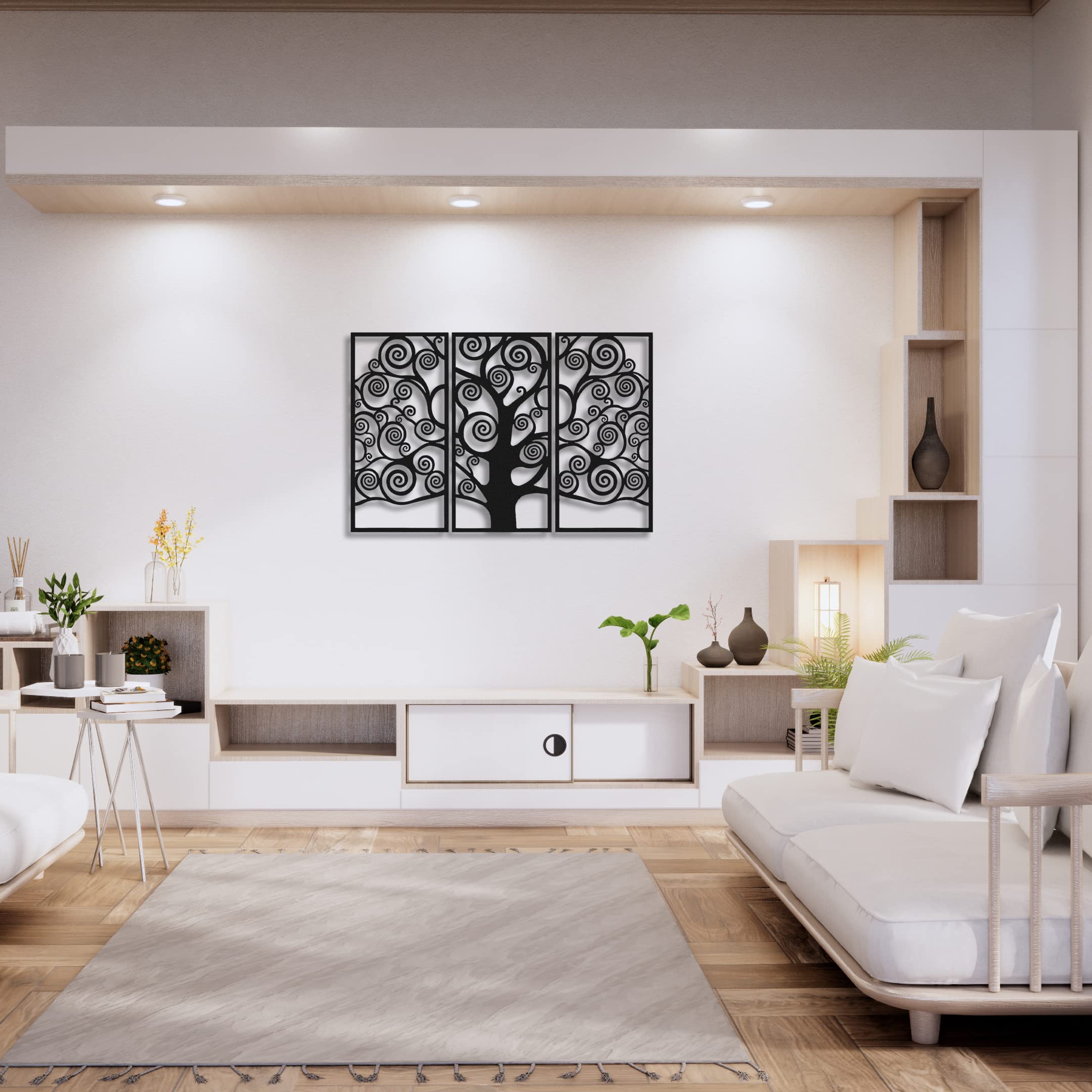 Gustav Klimt Tree of Life Metal Wall Art Set - 3 Piece Black Home Decor (99x49cm) - Elegant Wall Decorations for Living Room, Bedroom & Office Gifts