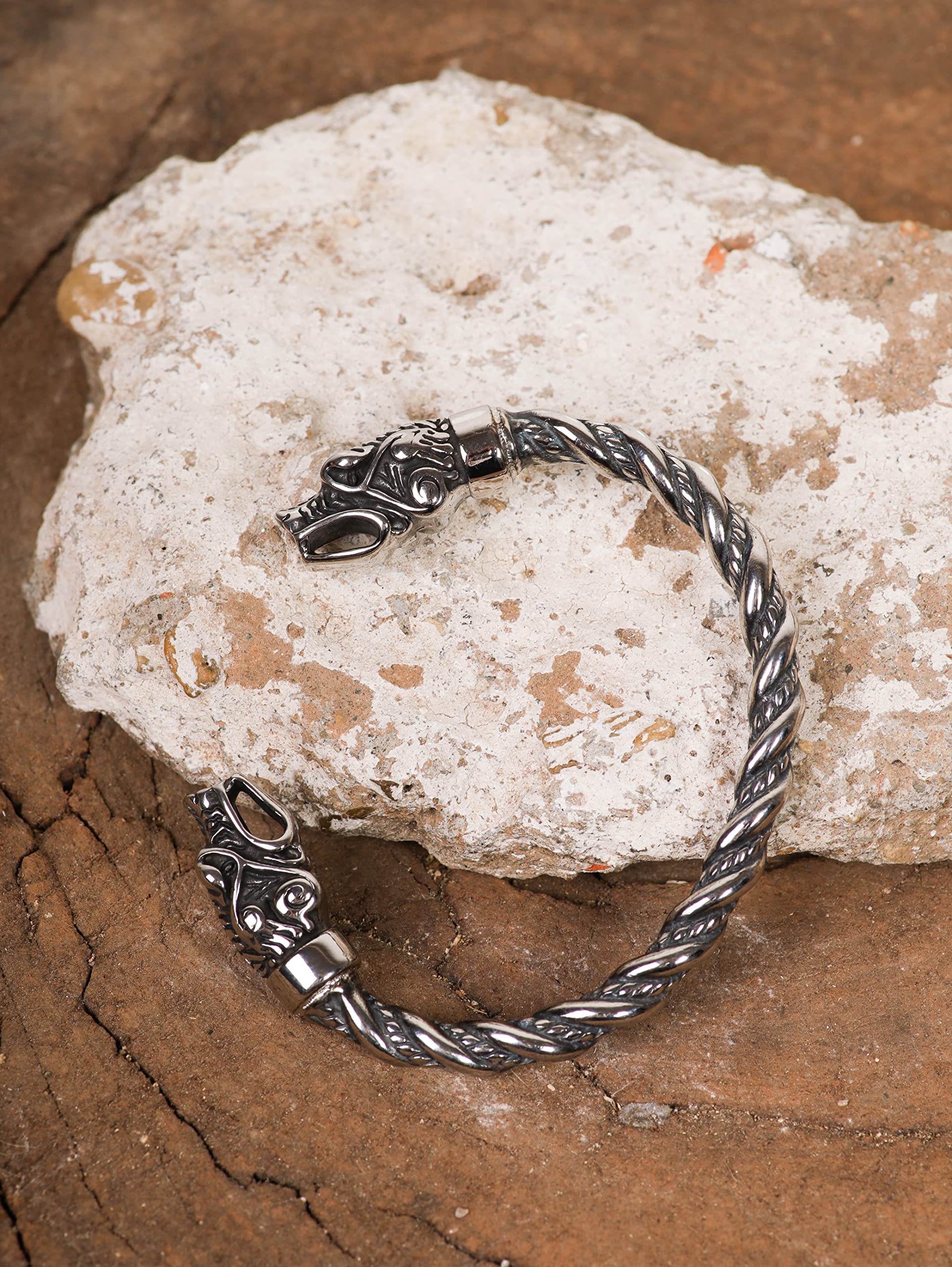 HAQUIL Stainless Steel Viking Twisted Cuff Bracelet for Men - Norse Arm Ring Jewelry Gift - Perfect for Viking Lovers, Cosplay, and Medieval Reenactments