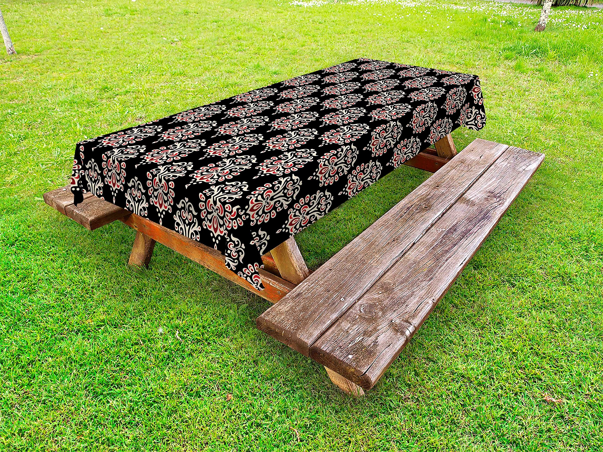 Ambesonne Damask Outdoor Tablecloth - Traditional Floral Victorian Design, Washable Picnic Table Cover 58