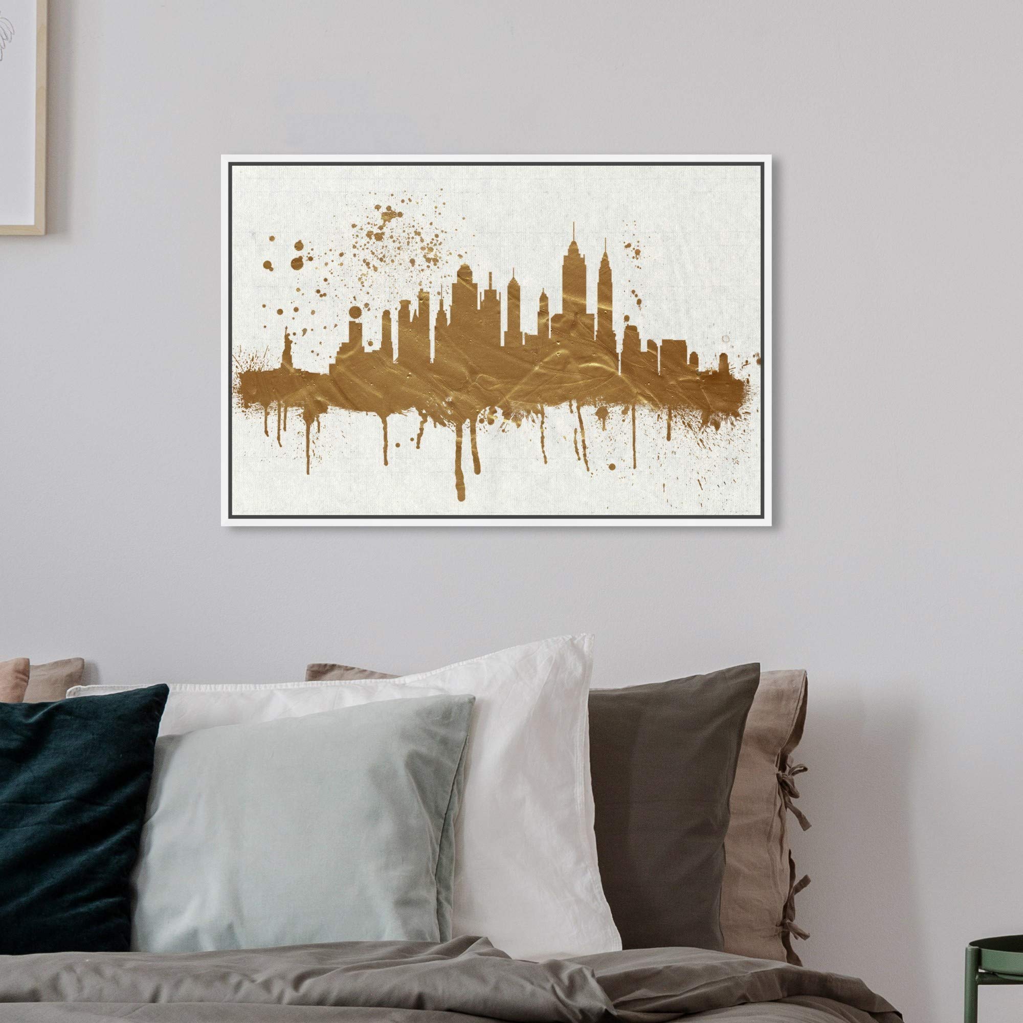 Gold NY Skyline Canvas Wall Art Prints - Modern Cityscape Decor for Living Room, Office & Bedroom