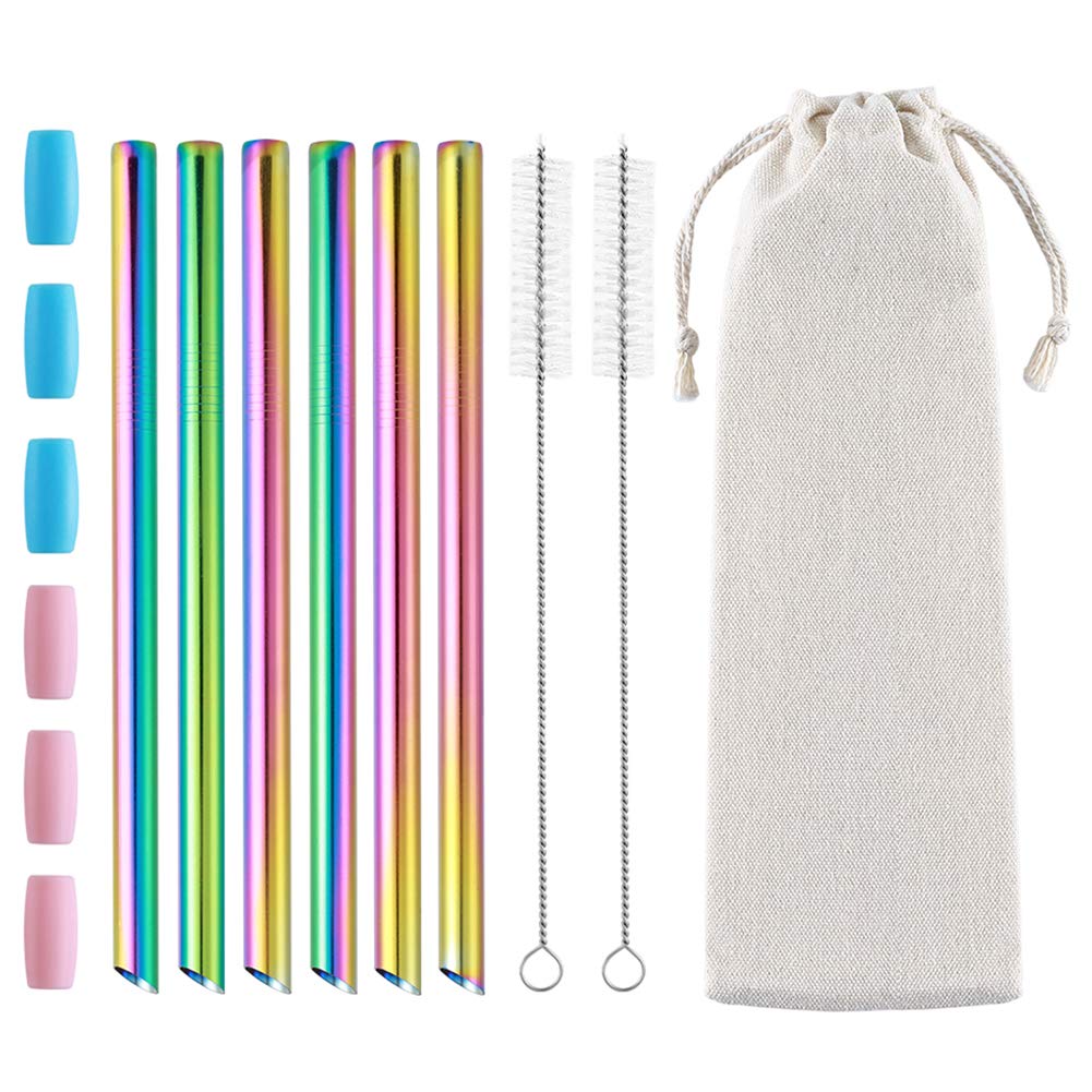 6 Pack Reusable Stainless Steel Boba Straws - 0.5