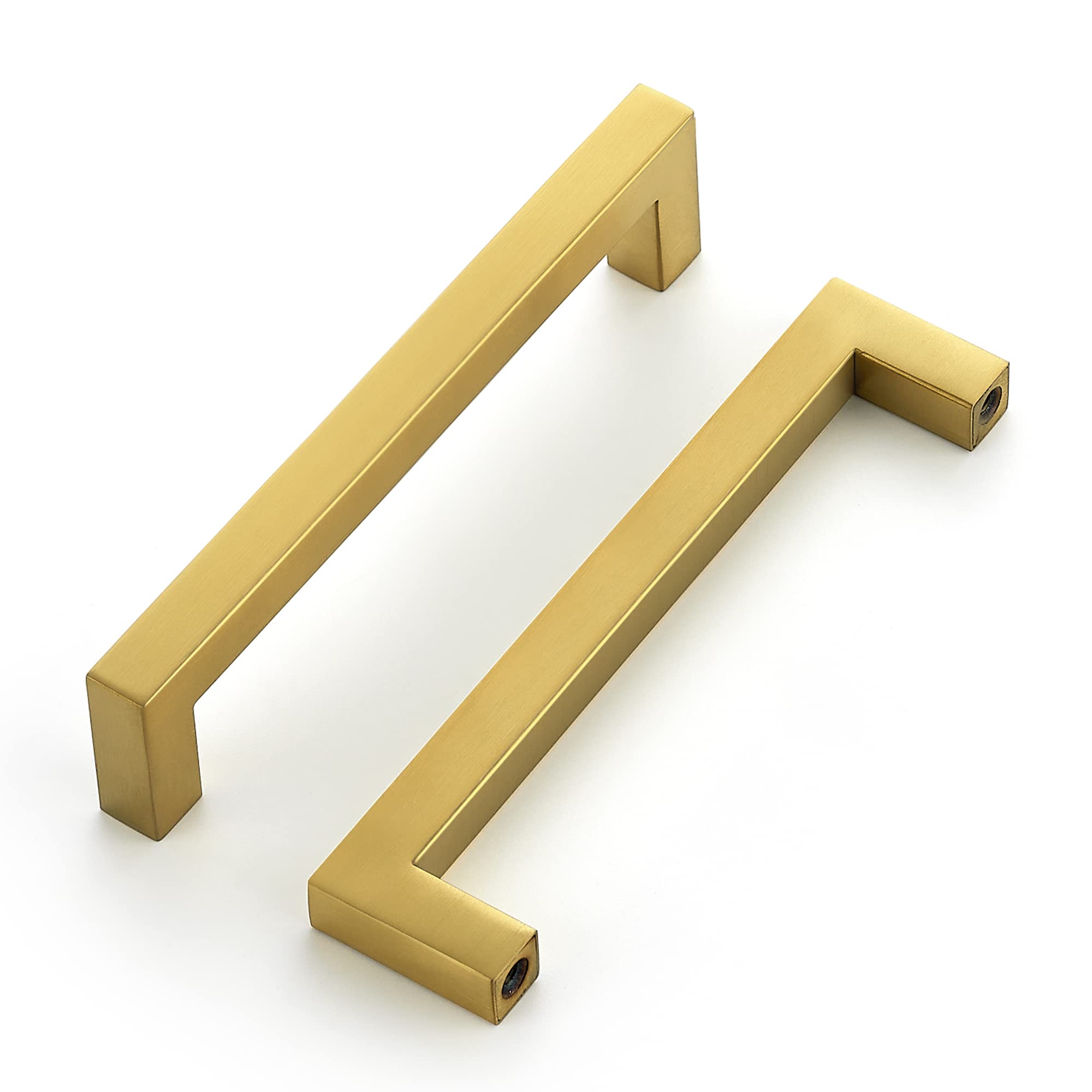 30 Pack 5 Inch Brushed Brass Square Cabinet Handles - Modern Kitchen Cabinet Pulls & Drawer Handles for Cabinets, Cupboards, Dressers & Furniture (Ideal for Home Renovation & DIY Projects)