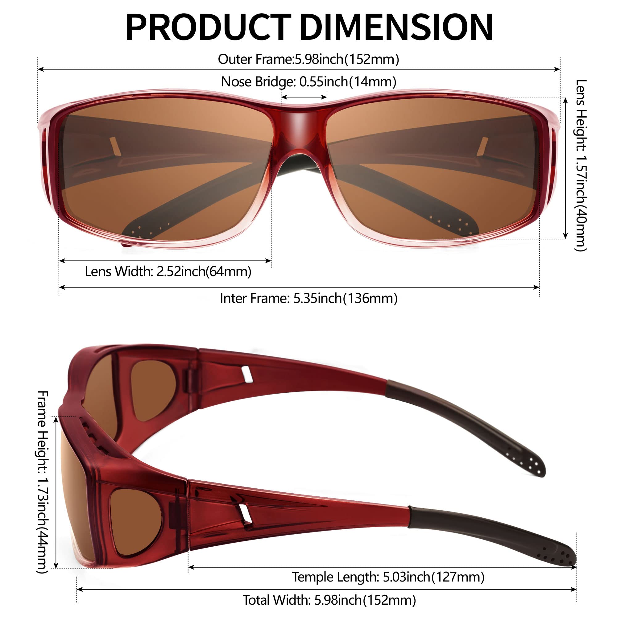 Polarized Sunglasses for Men & Women - Wrap-Around Driving Sunglasses with 100% UV Protection - Lightweight Fit Over Glasses for Outdoor Sports & Daily Wear