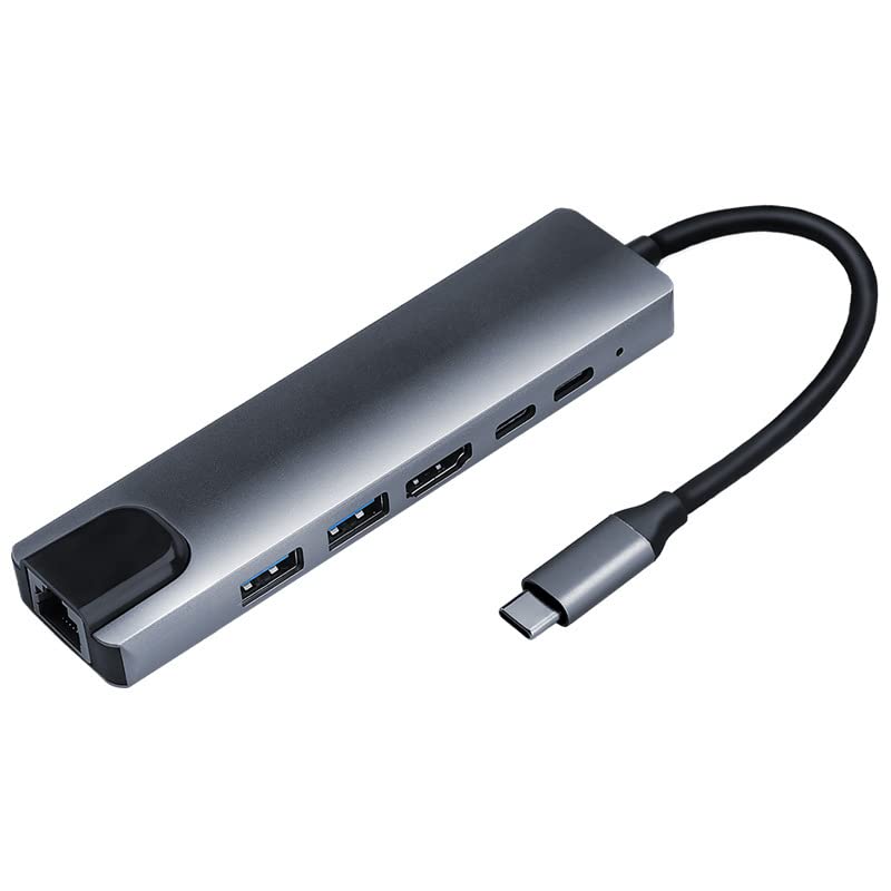 6-in-1 USB C Hub with Ethernet - 4K HDMI, 100W PD Charging, 1Gbps LAN, 2 USB 3.0 Ports - Compatible with MacBook Pro/Air, iPad Pro, Dell XPS, Mac M1/M2 - Perfect for Home Office, Remote Work & Travel