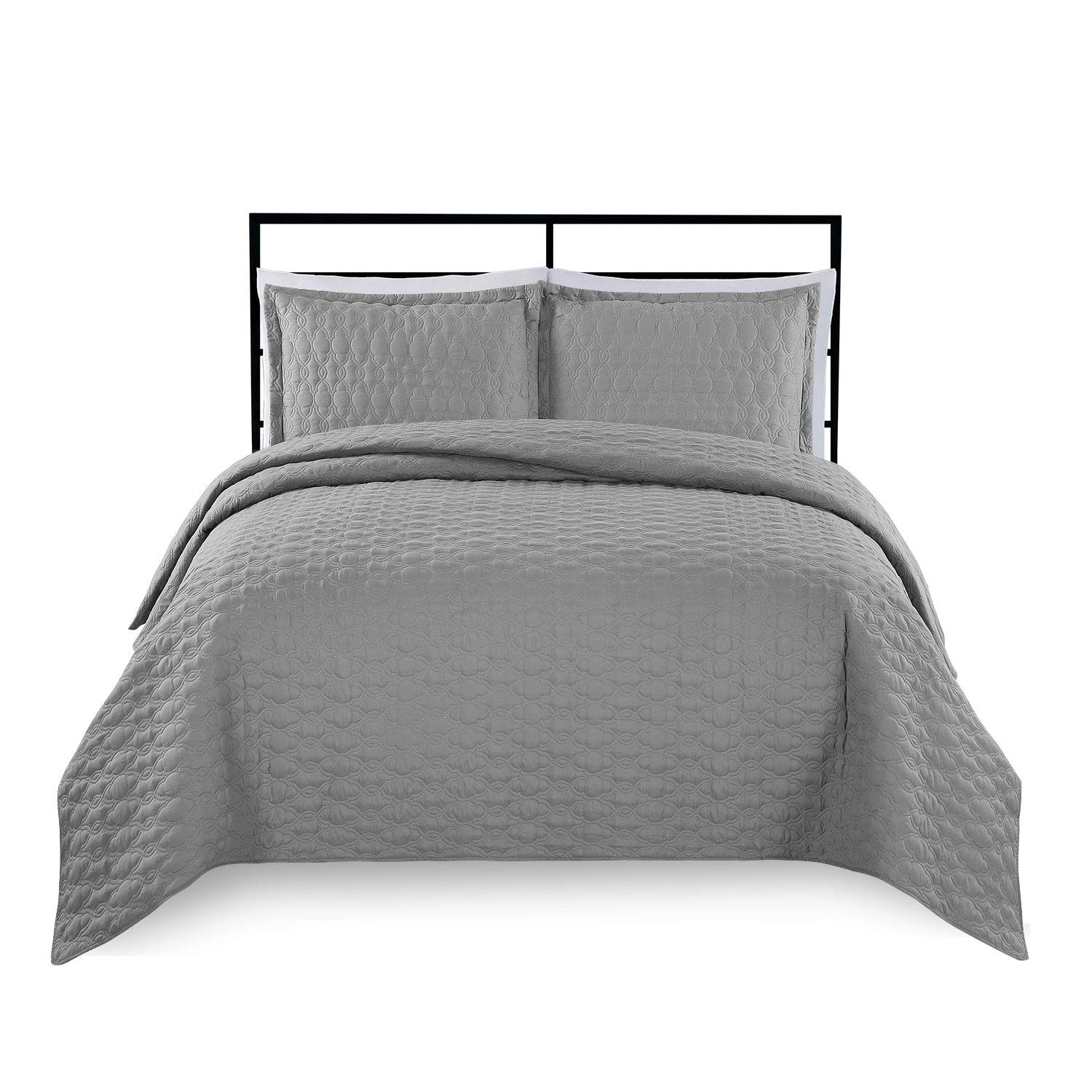 Basic Choice 3-Piece Quilt Set - Soft Stitched Lightweight All-Season Coverlet with 1 Quilt & 2 Shams - Seamless Charcoal Queen Size Bedding - Perfect for Master Bedroom, Guest Room & Cozy Home Decor