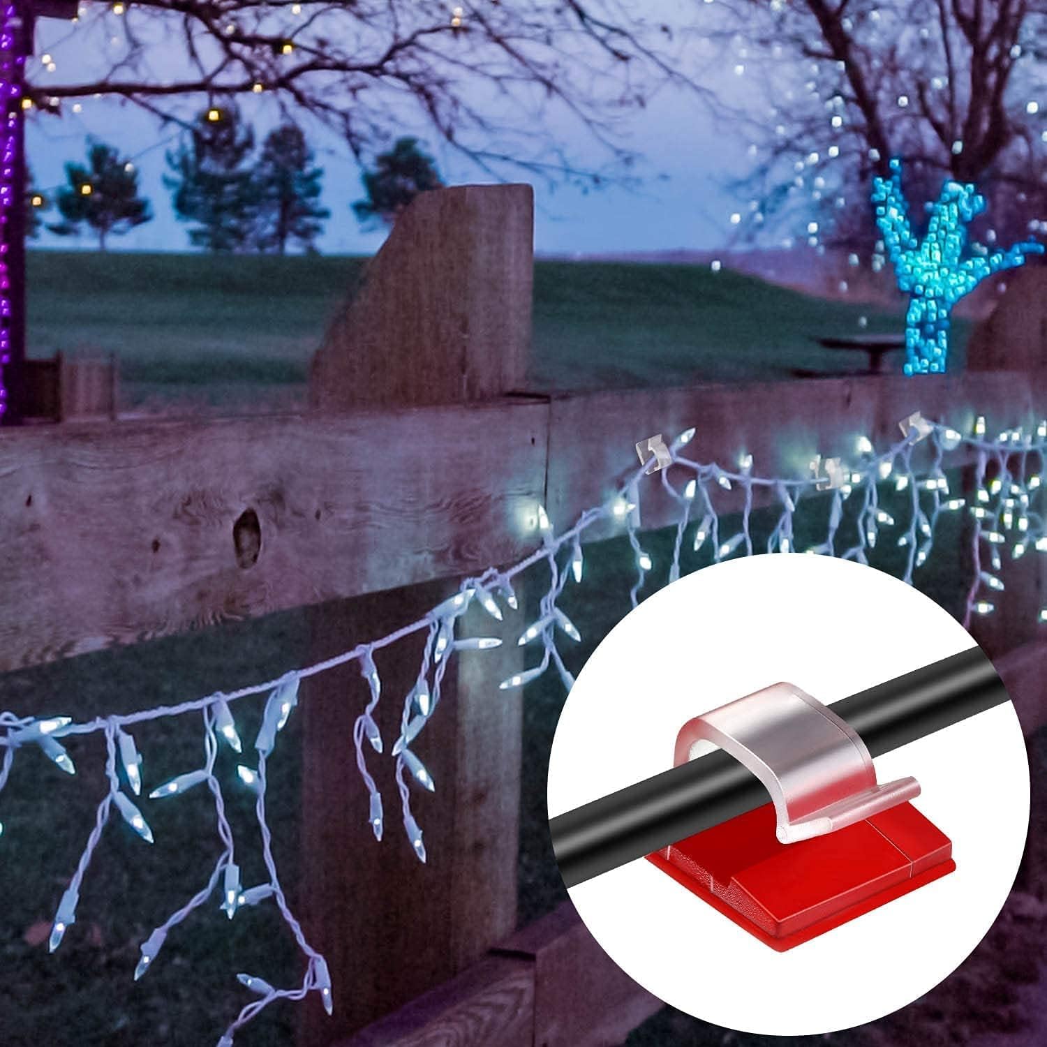 100-Pack Mini Outdoor Cable Clips with Adhesive - Self-Stick Wire Holders for Christmas Lights, Fairy Lights & Home Decor - Perfect for Organizing Holiday Lighting, Garden Decor & Indoor Cable Management