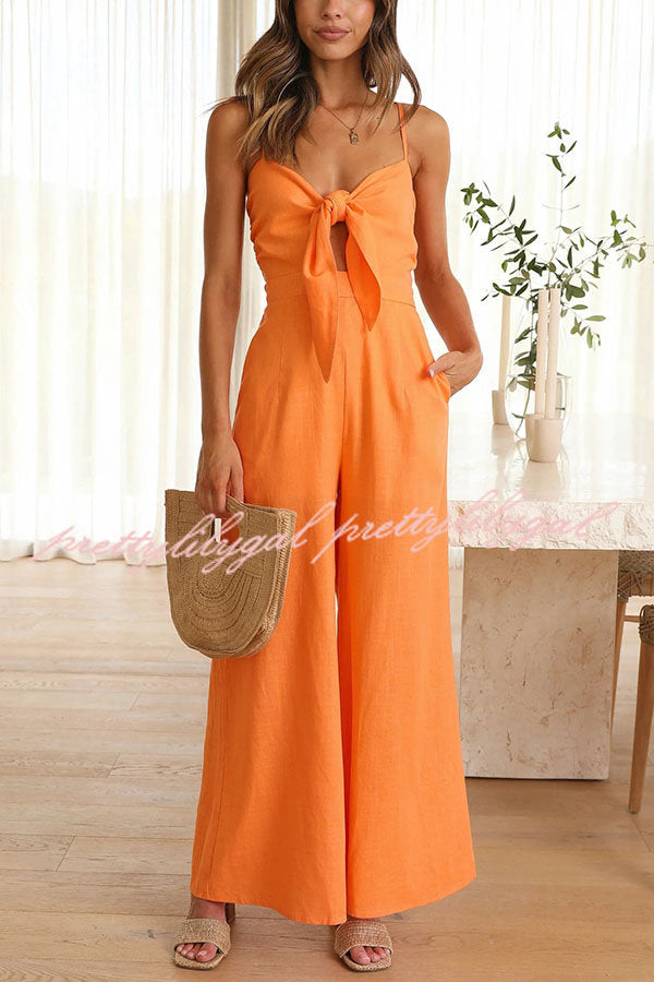 Vrinda Women's Adjustable Tie Smocked Back Jumpsuit with Pockets - Casual Summer Romper for Beach, Travel & Everyday Wear