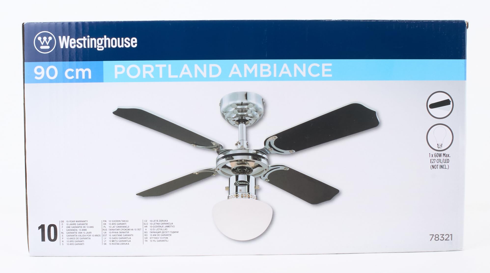 Westinghouse Lighting 78321 Portland 35-Inch Chrome Ceiling Fan with Light Kit and Mushroom Glass Shade - Perfect for Living Room, Bedroom, and Indoor Spaces