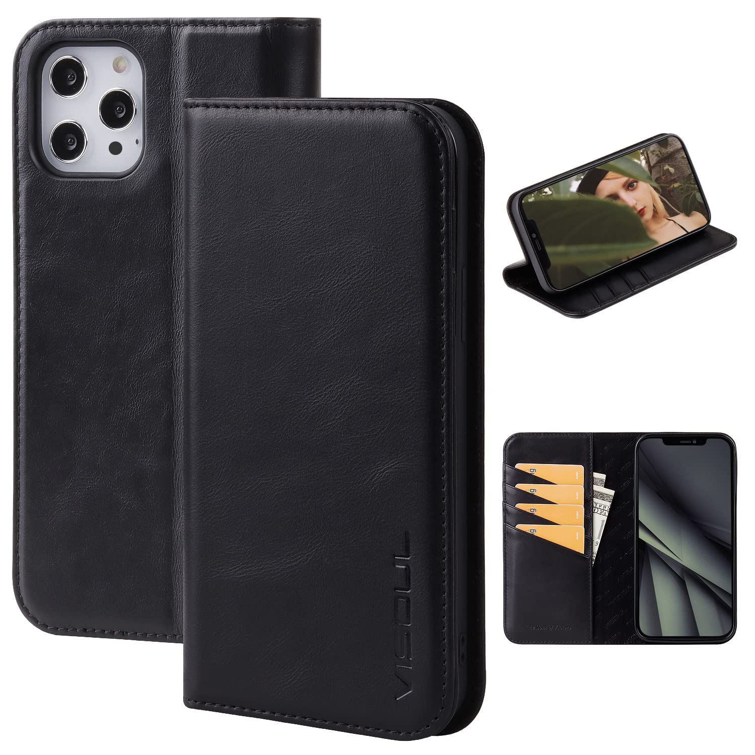 Premium Genuine Leather Flip Wallet Case for iPhone 12 Pro Max 6.7