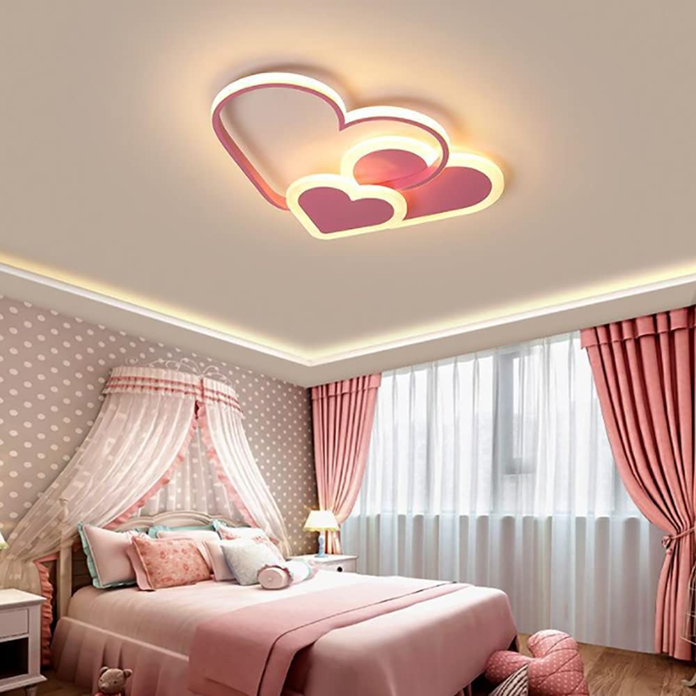 YIYIBYUS 37W Dimmable LED Ceiling Light - Heart Shaped Kids Room Lighting with Remote Control, Pink Acrylic Nursery Light for Bedroom, Kitchen, Bathroom & Dining Room - Perfect for Children's Bedrooms, Playrooms and Cozy Home Decor