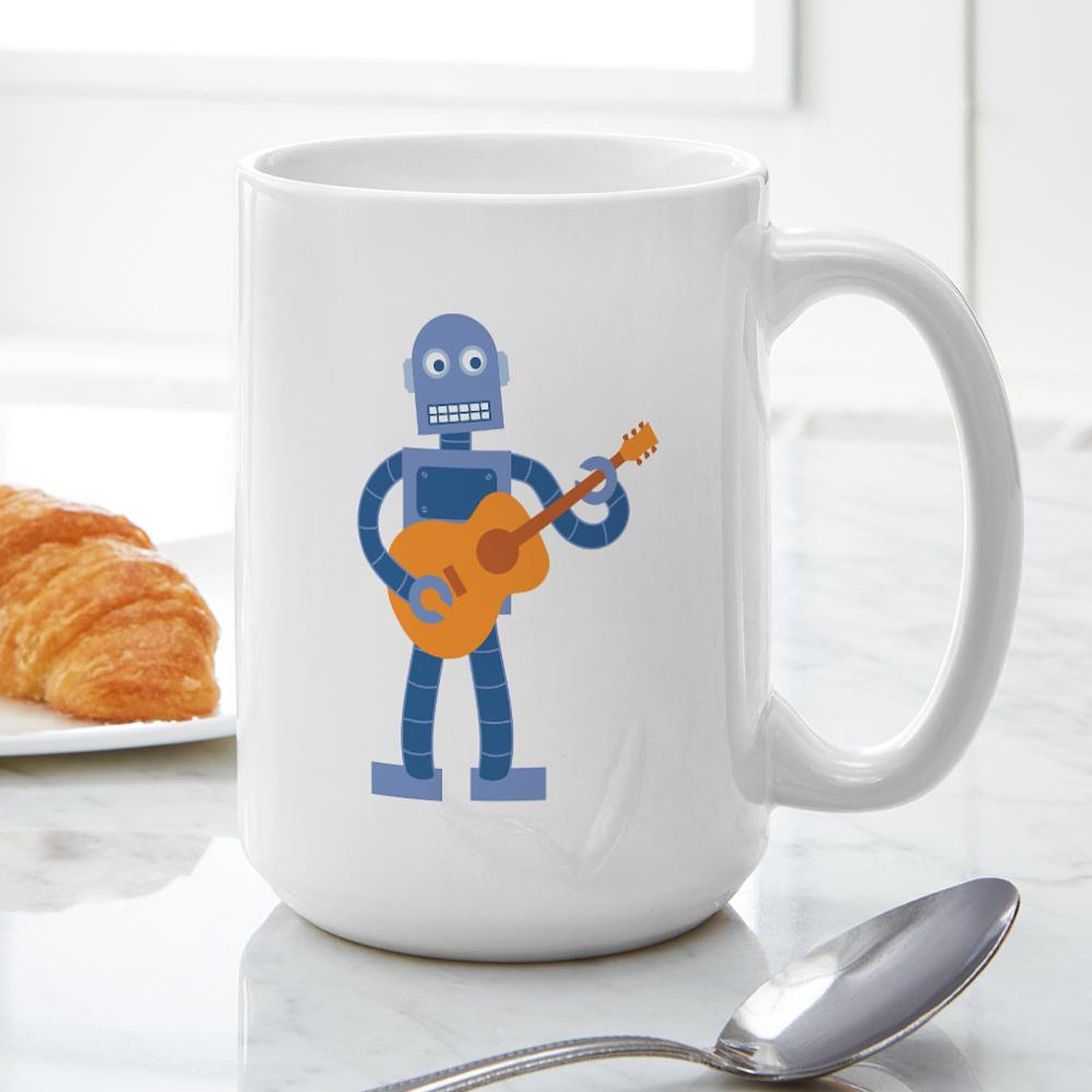 Guitar Robot Large 15 oz (444 ml) Ceramic Coffee Mug - Perfect for Music Lovers & Office Use