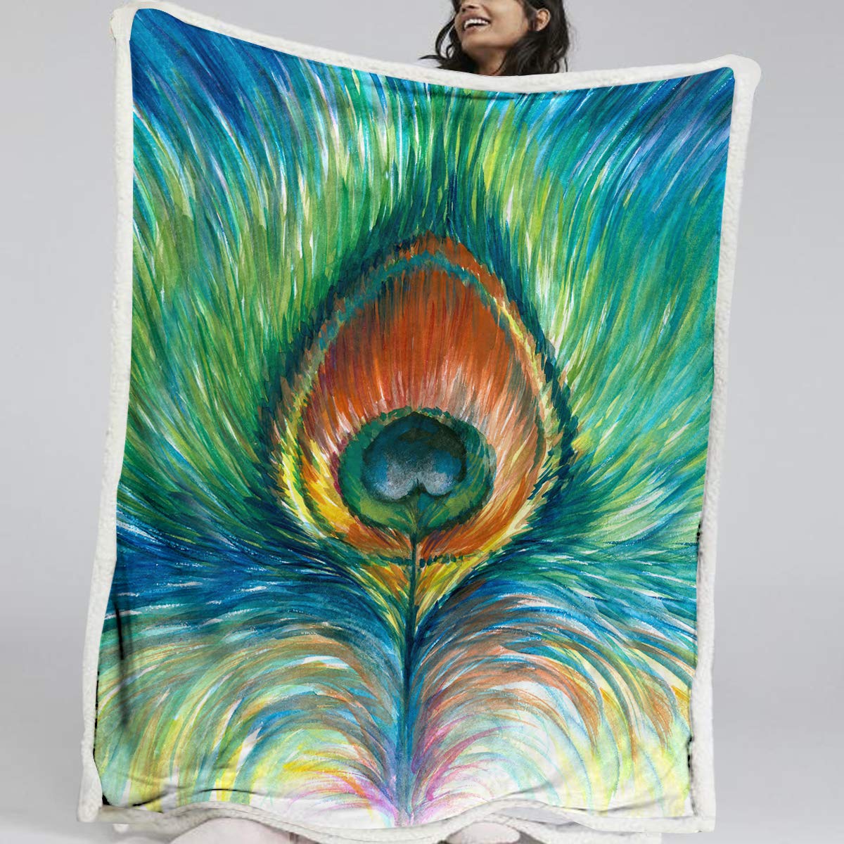 **BlessLiving Peacock Fleece Blanket - 50