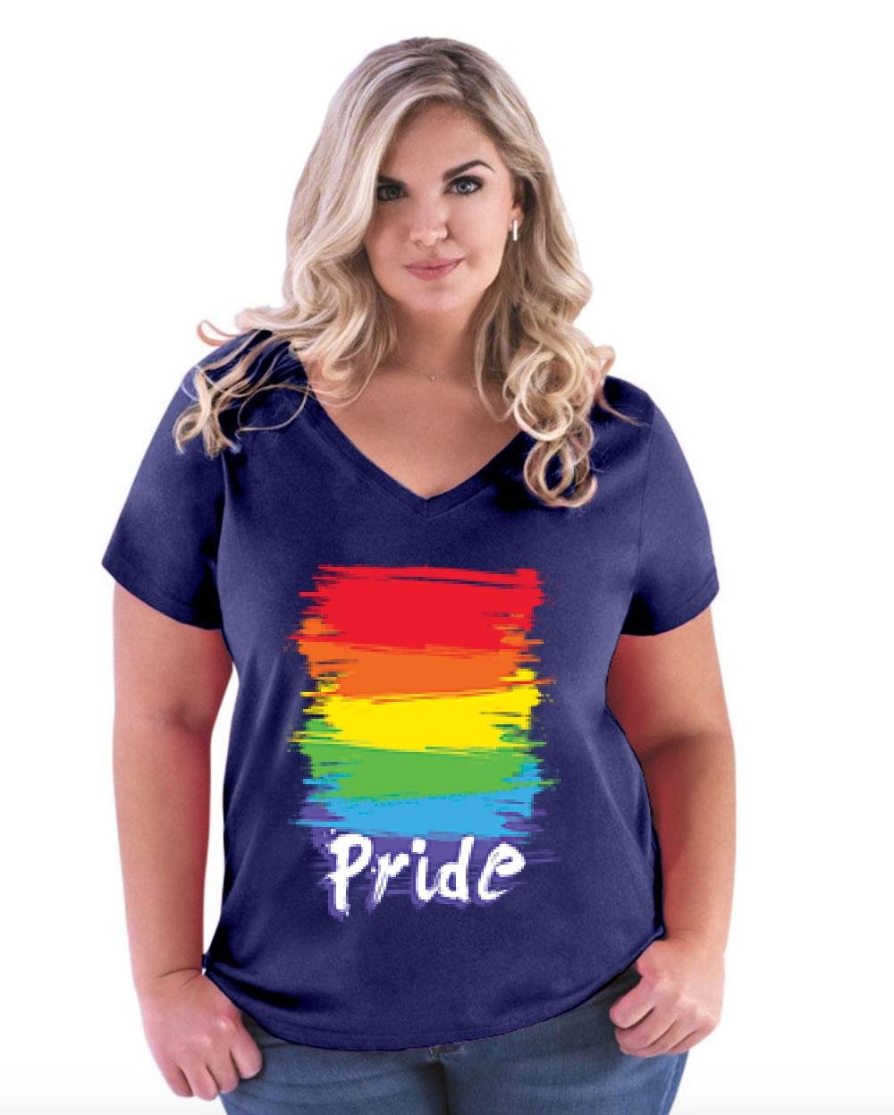 LGBTQ+ Pride Rainbow Flag V-Neck T-Shirt for Women - Plus Size Curvy Fit - Gay Pride Apparel for Parades, Festivals & Everyday Wear