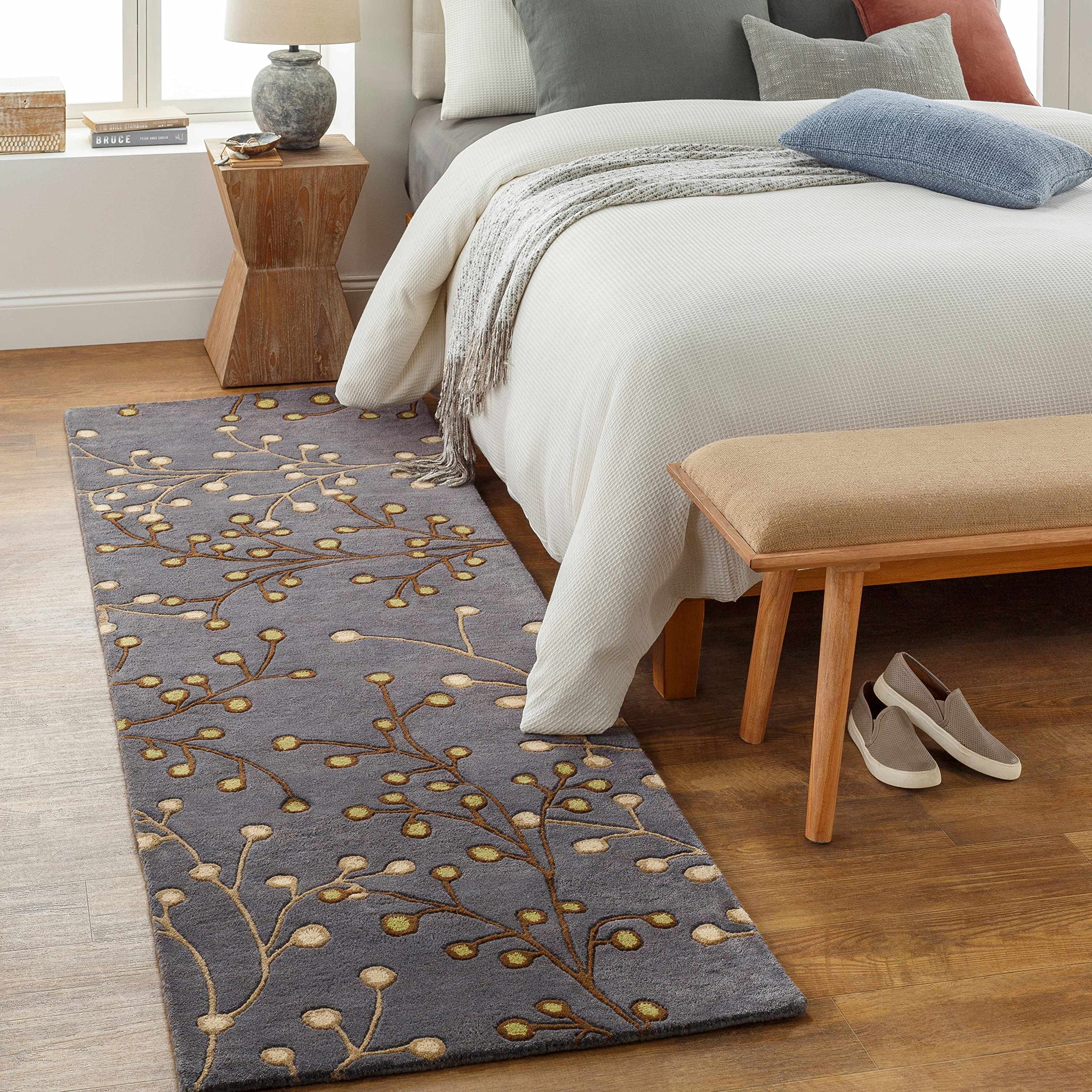 Hand Tufted Wool Boho Area Rug for Living Room & Bedroom - Transitional Farmhouse Dot Pattern in Brown, Green, Blue - 6' Square - Perfect for Boho Chic, Modern Farmhouse & Cozy Home Decor