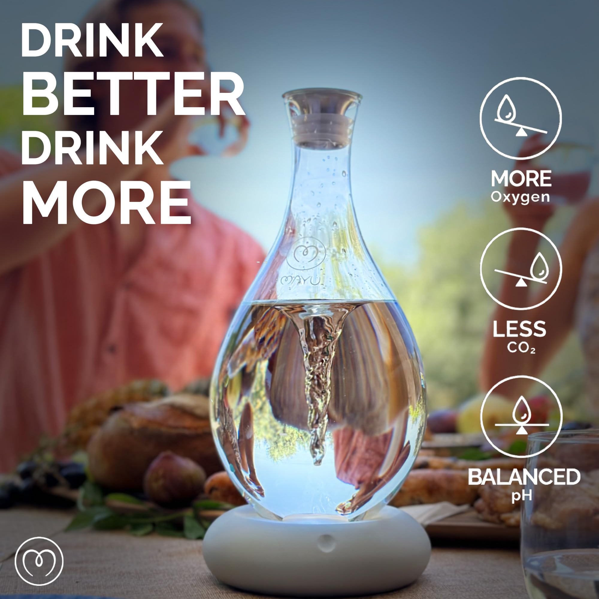 Mayu Swirl Structured Water Pitcher with 3 Premium Glass Bottles - Alkaline Water Filter System for Home & Office - Hydration Bundle for Healthy Drinking, Kitchen & Wellness Gifts