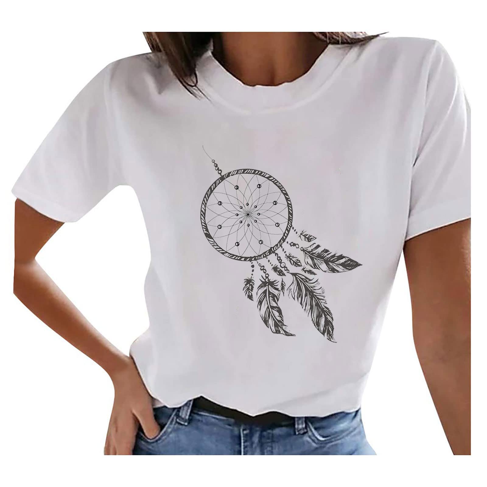 FunAloe Women's Longline T-Shirt - Dandelion Graphic Crew Neck Short Sleeve Blouse for Spring & Summer | Slimming Tops to Hide Belly | Casual Work Wear & Evening Outfits | Perfect for Office, Weekend & Social Events