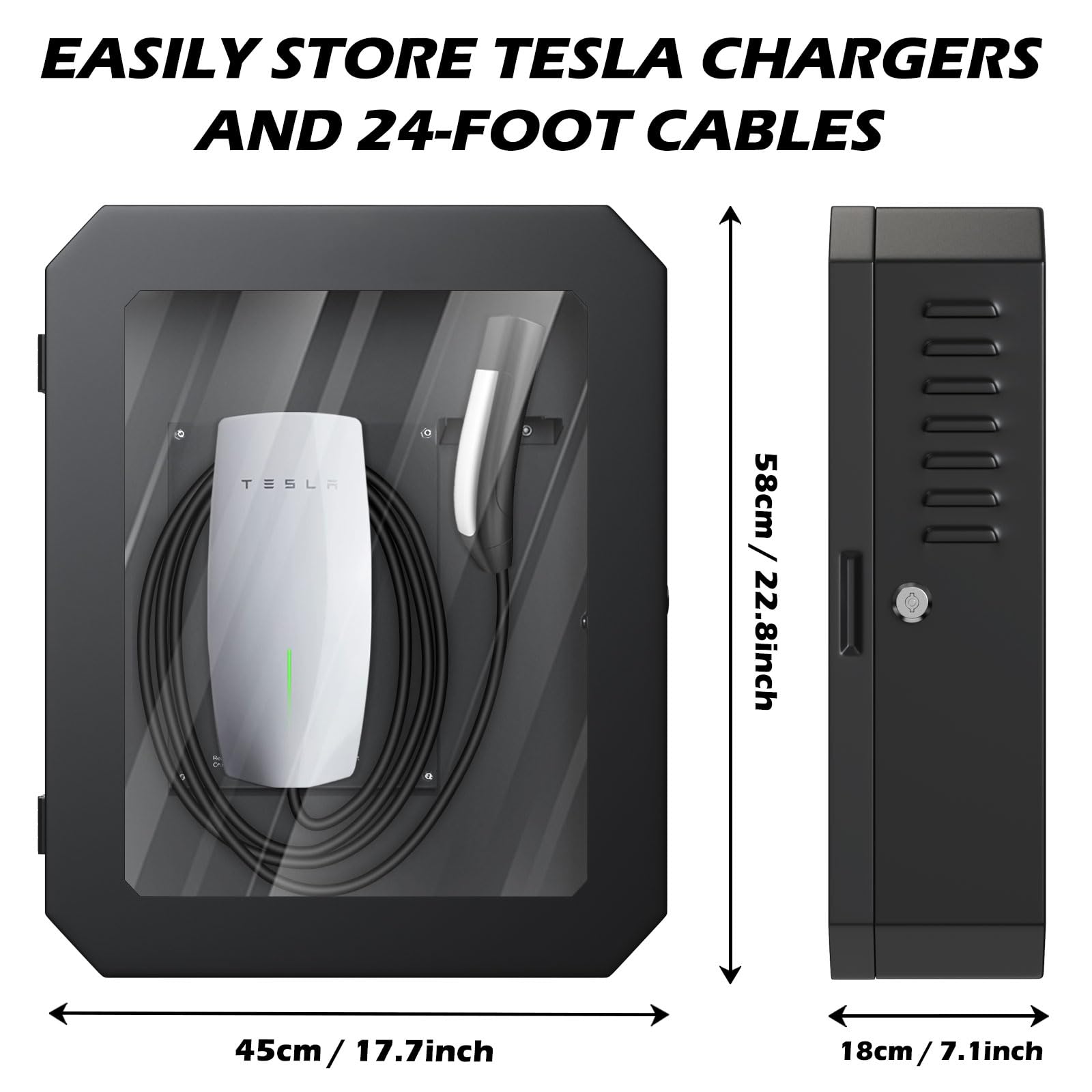 Tesla Gen 3 Wall Connector & ChargePoint EV Charger Station Box - Outdoor Rainproof, Snowproof, Dustproof, Theftproof Cable Organizer Holder with Lock Cover - Perfect for Home, Garage & Outdoor EV Charging Accessories