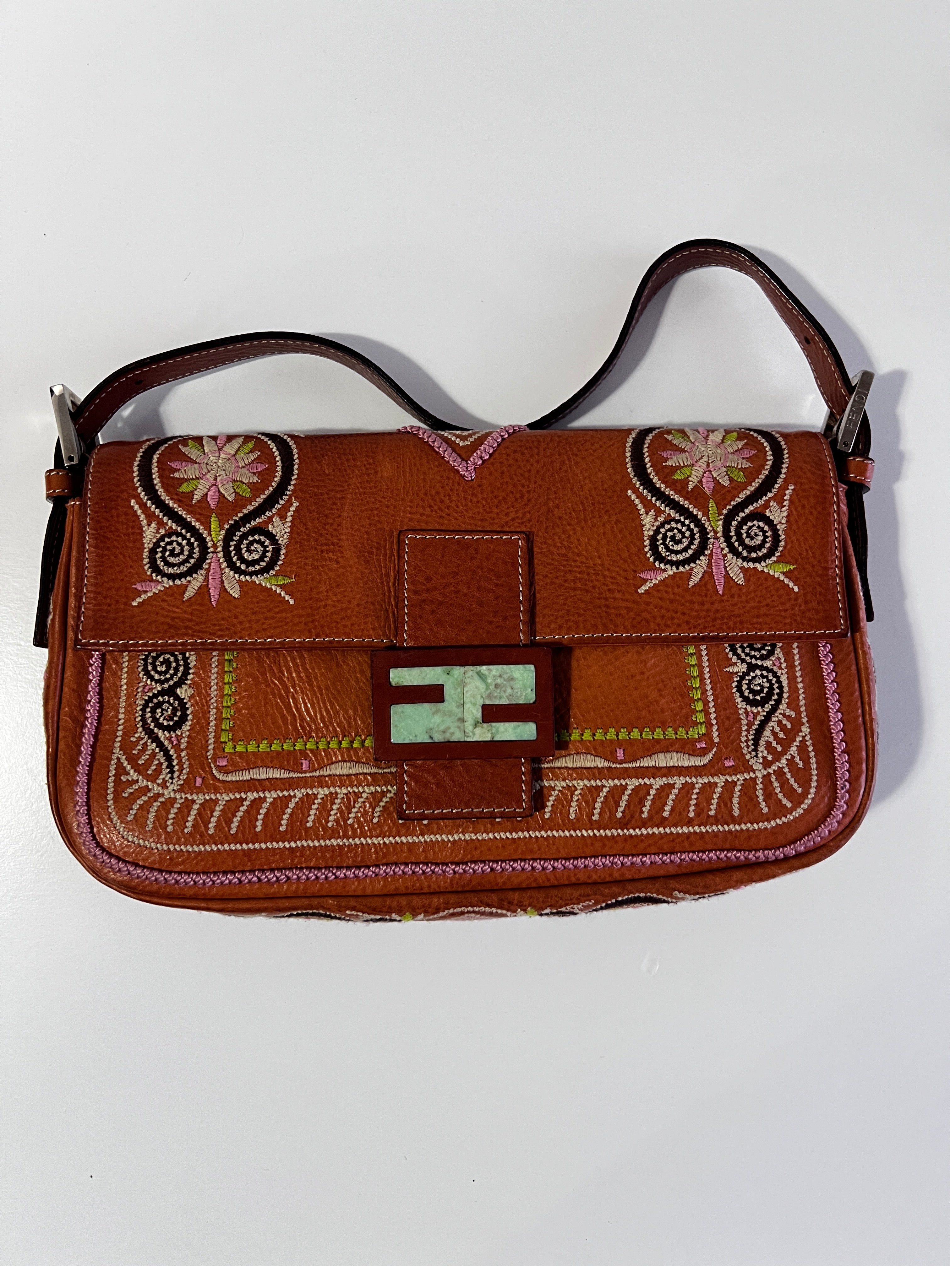 Fendi Embroidered Leather Baguette Bag - Luxury Designer Handbag for Women, Perfect for Parties, Date Nights & Special Occasions