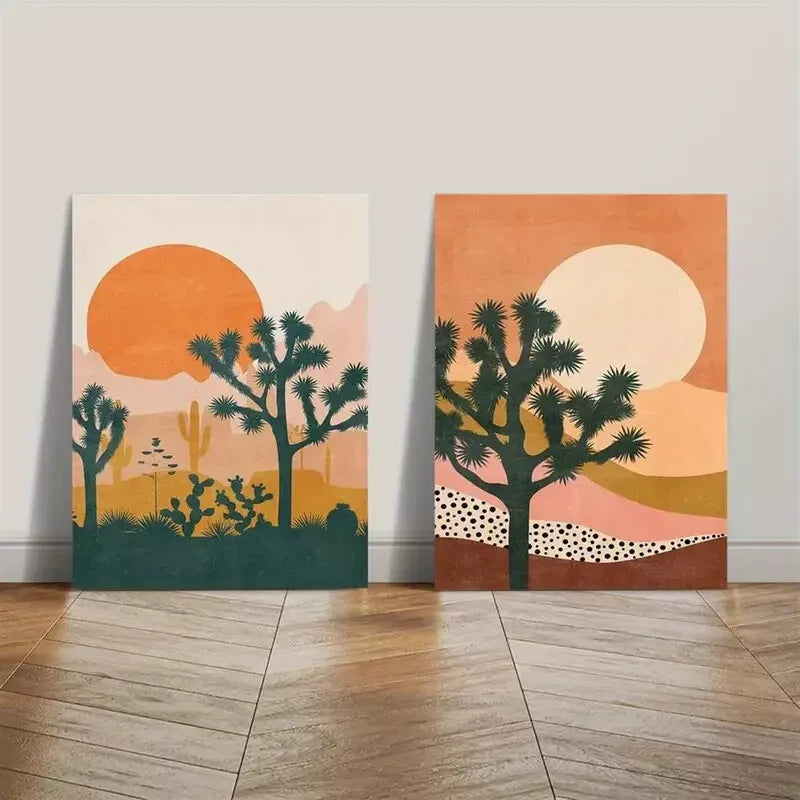 2pcs Joshua Trees Under The Setting Desert Sun Canvas Wall Art - 50x75cm Framed High Quality Print | 100% Australian Made | Ready to Hang | Perfect for Living Room, Bedroom & Office Decor