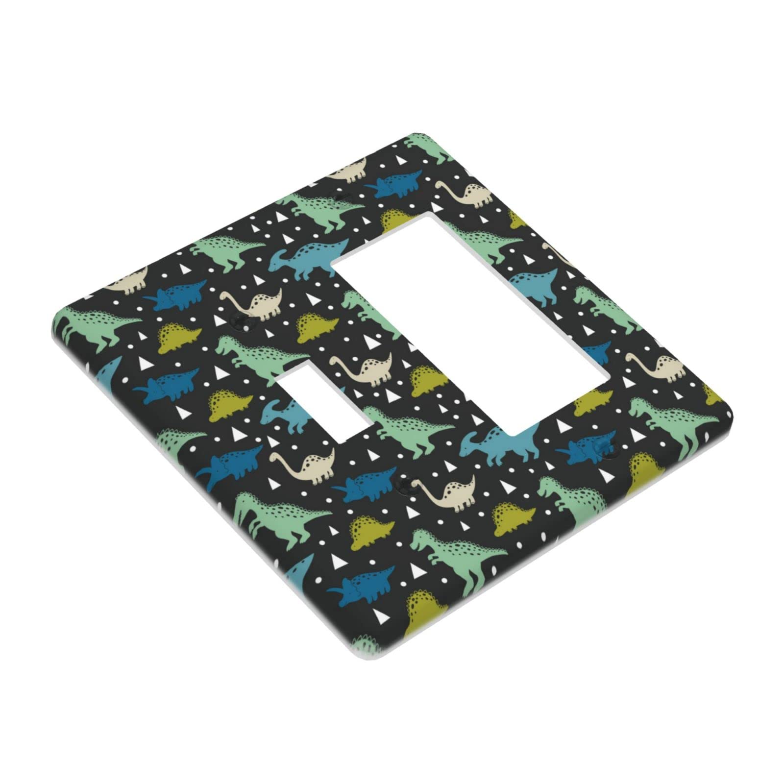 Black Dinosaur 2-Gang Light Switch Cover Plate - Decorative Plastic Electrical Outlet Wall Plate for Bedroom, Bathroom & Kitchen Decor | Dinosaur-Themed Home Improvement Accessory