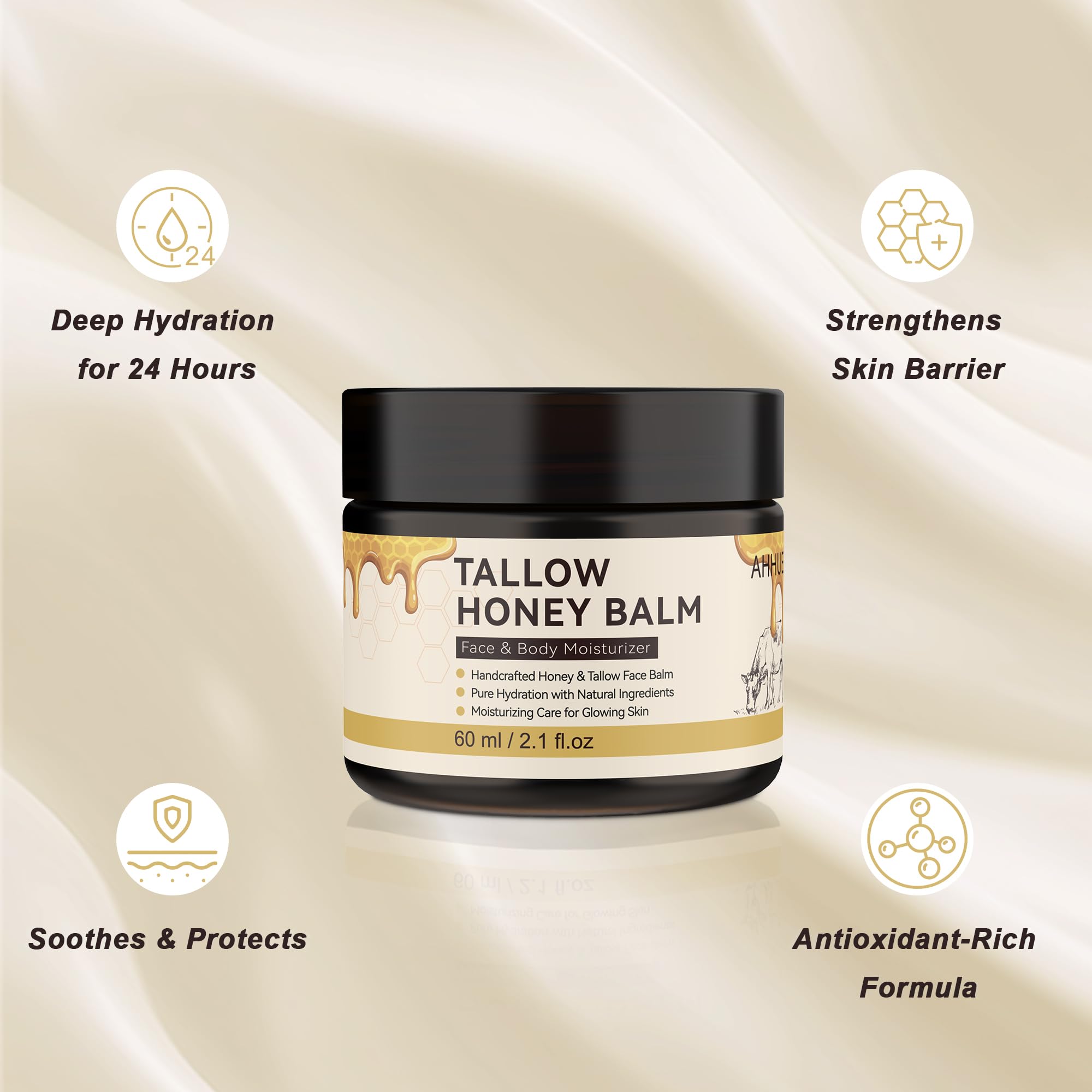 Grass-Fed Beef Tallow Balm - Natural Skin Moisturizer for Face & Body (60ml) - Perfect for Dry Skin Care