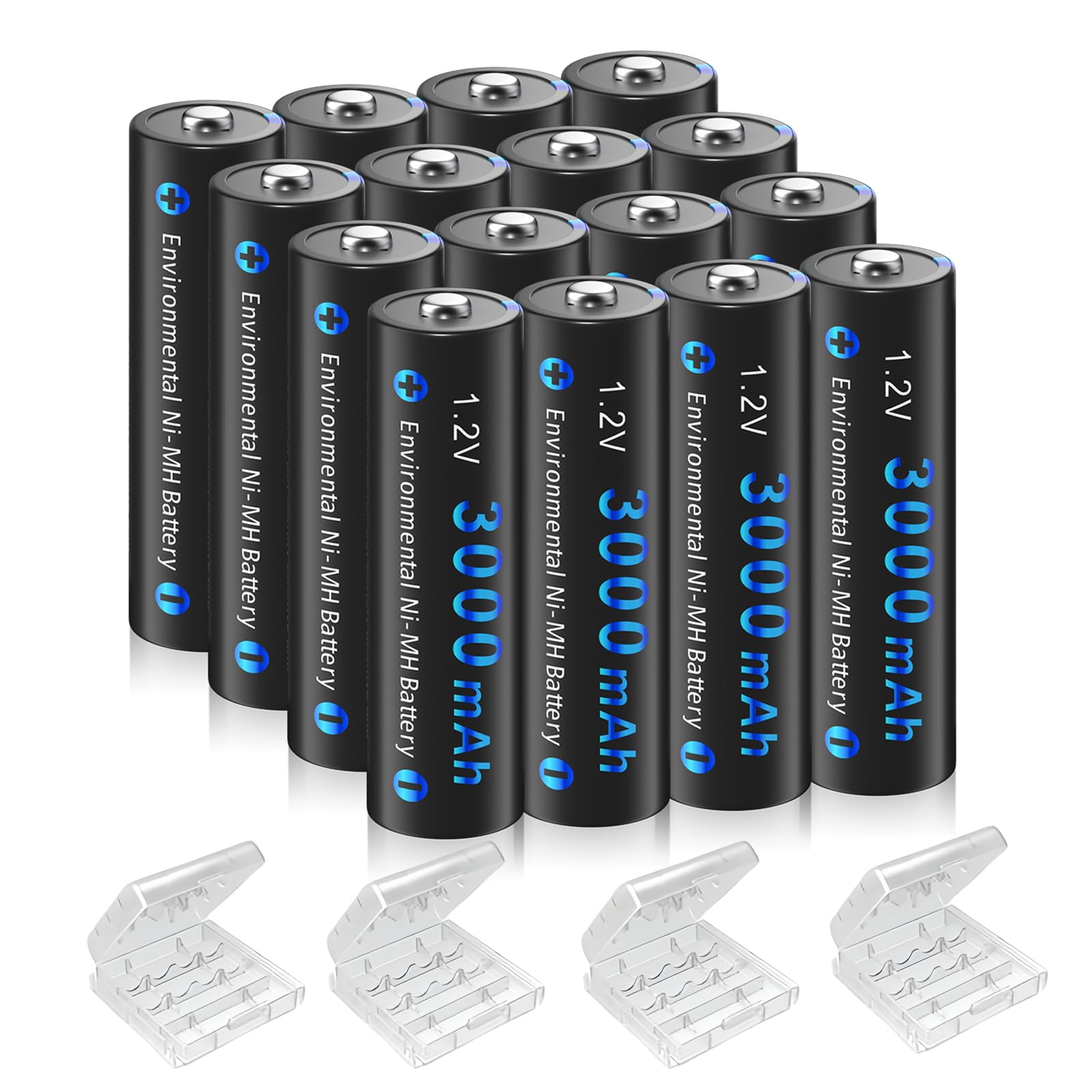 CITYORK 16 Pack AA 3000mAh Rechargeable Batteries 1.2V Ni-MH High Capacity Long-Lasting Batteries for Household & Office Use - Perfect for Remote Controls, Toys, Solar Lights, Electric Toothbrushes, Flashlights, and Wireless Devices