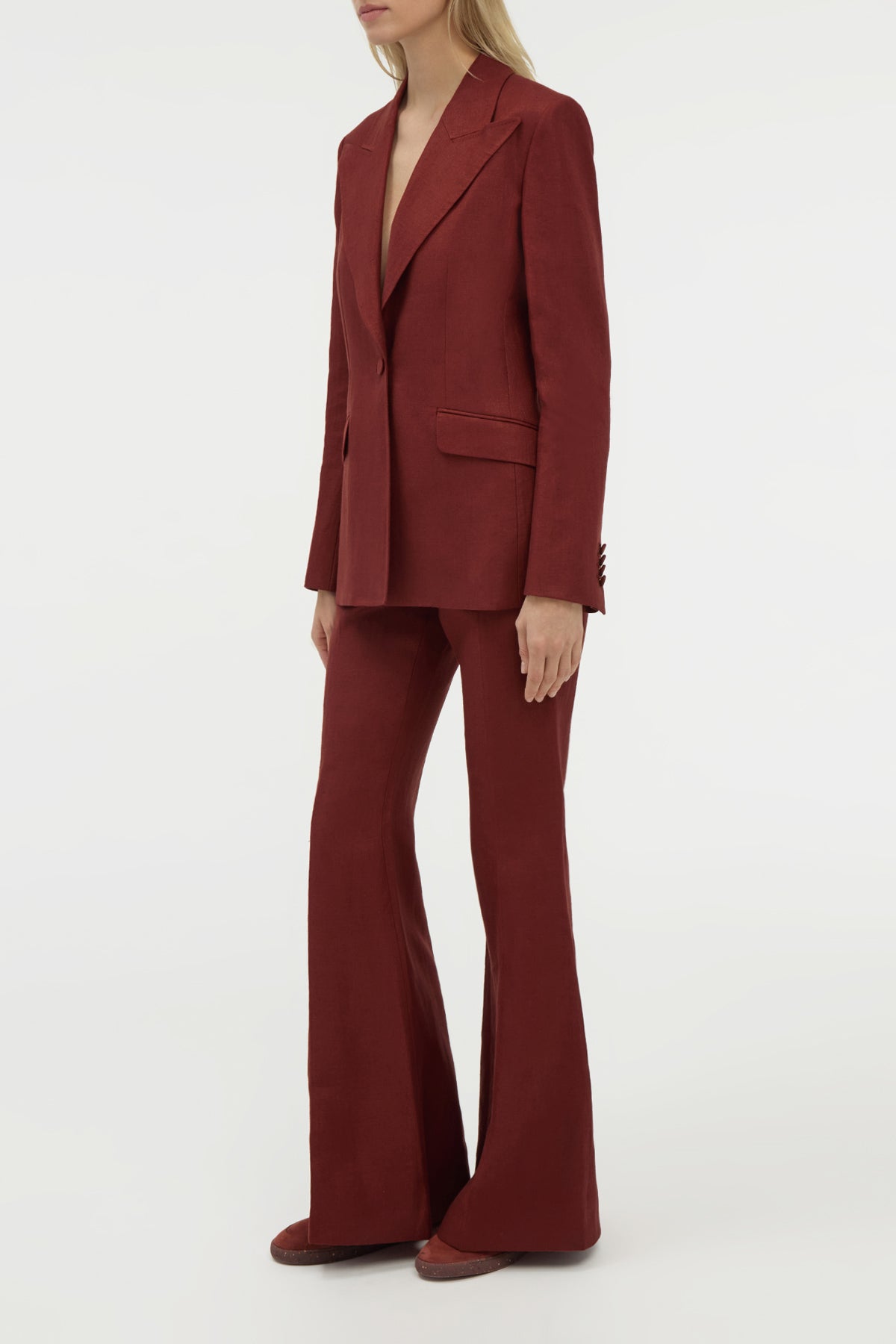 Rhein Flare Pant in Burnt Sienna Linen Twill - Women's High Waisted Wide Leg Trousers for Casual & Office Wear