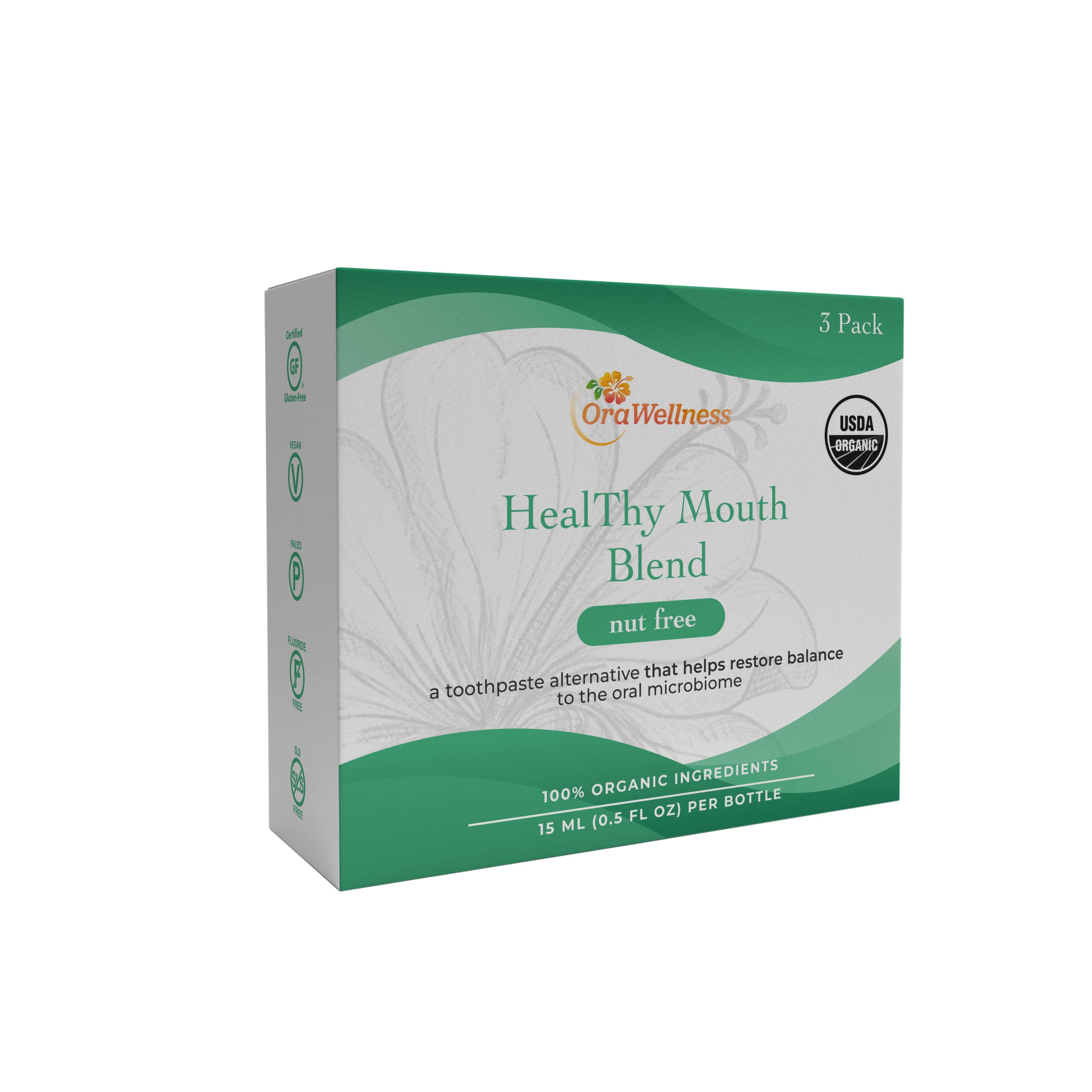 Organic Toothpaste Alternative - Nut Free Healthy Mouth Blend, 3 Pack with Eco Bamboo Toothbrush | Natural Oral Care for Sensitive Teeth & Gum Health | Perfect for Travel, Home & Zero Waste Lifestyle