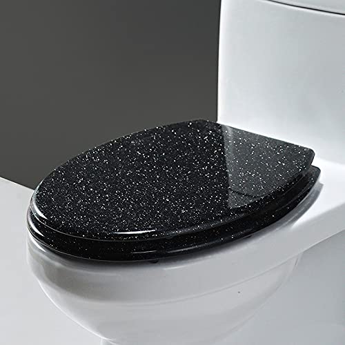 WEITONG Glitter Resin Toilet Seat Cover - Round, Soft Close Hinges, Easy to Install & Clean (Gold, Silver, Black, Pink) - Perfect for Bathroom Upgrade & Home Decor