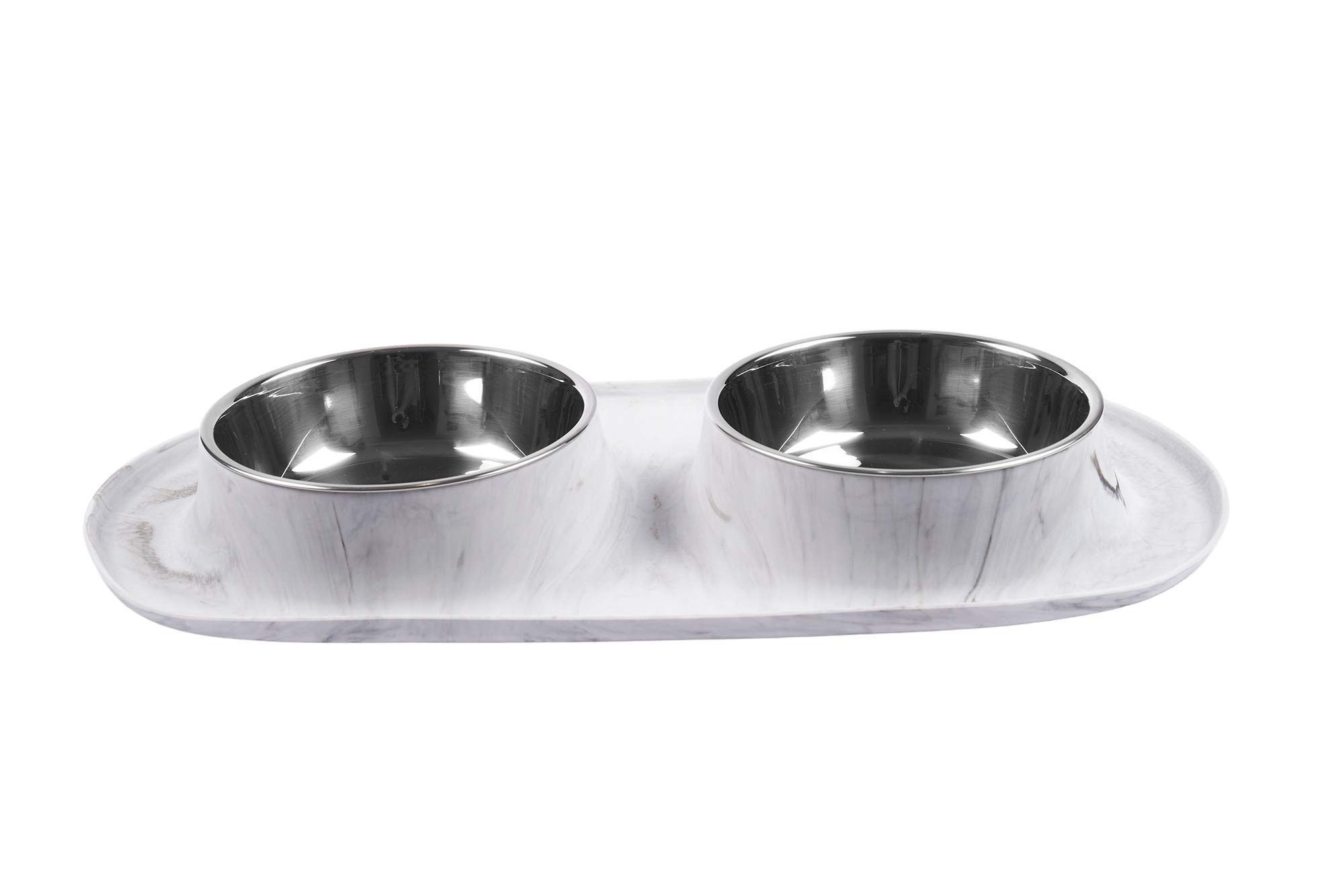 Messy Mutts Double Silicone Dog Feeder with Non-Skid Stainless Steel Bowls - 3 Cups Per Bowl, Large Size for All Pets - Perfect for Mealtime, Travel & Messy Eaters - Marble Design