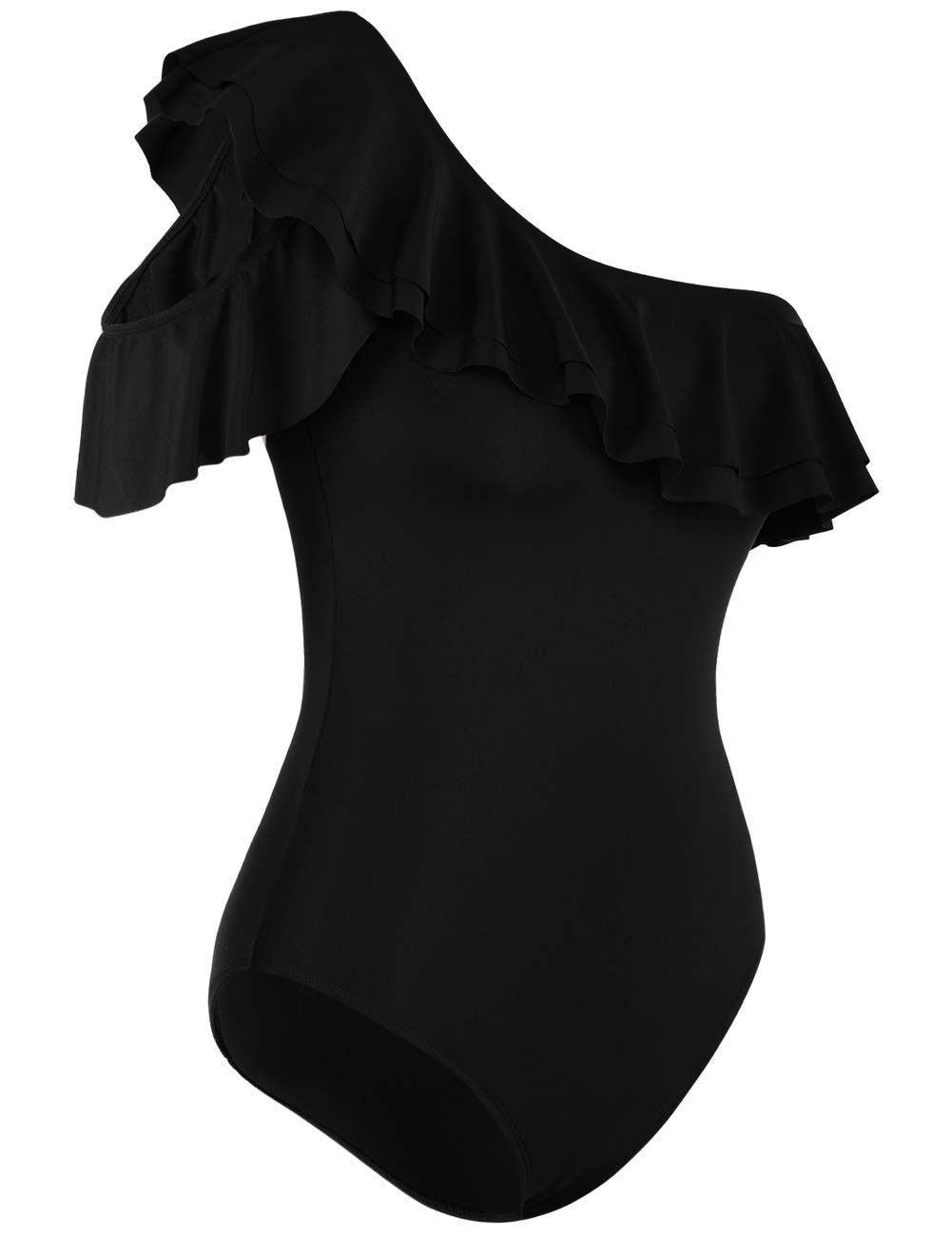 Hilor Women's One Shoulder Asymmetric One Piece Swimsuit with Ruffles - Sexy Bathing Suit for Beach, Pool Party & Summer Vacation