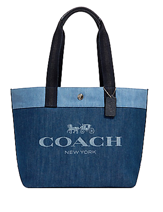 Coach Denim Tote Bag with Horse and Carriage Design - Stylish Women's Shoulder Bag for Work, Travel & Everyday Use