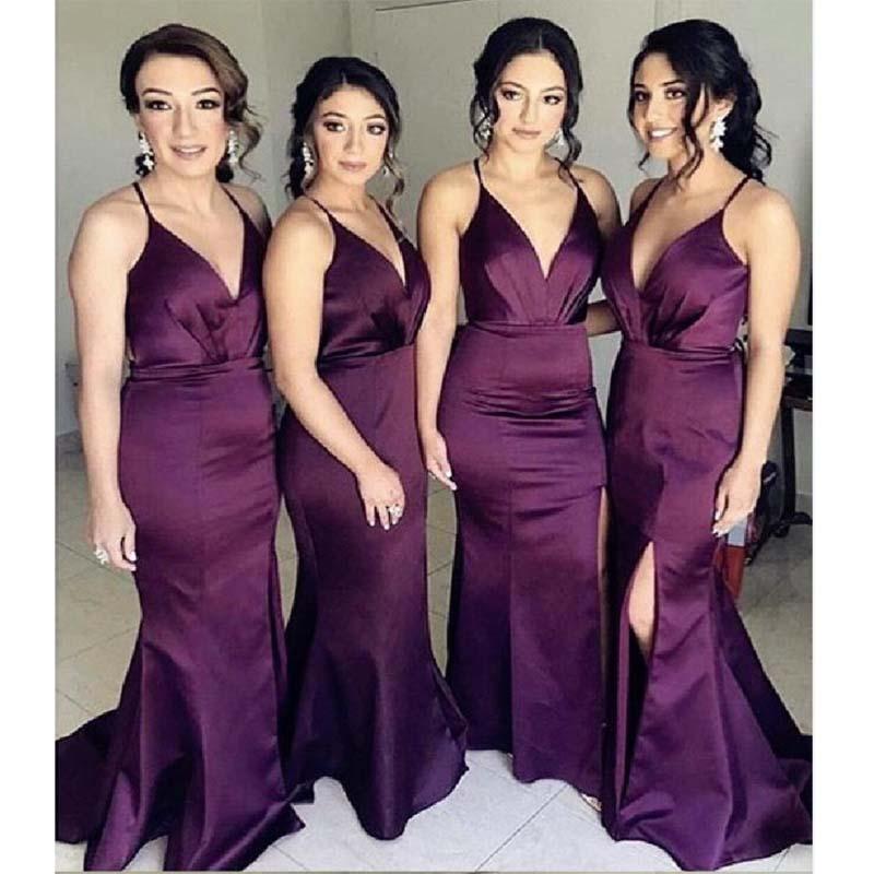 Elegant Purple Long Bridesmaid Dresses - Mermaid Style with Spaghetti Straps | Perfect for Weddings, Formal Events & Evening Parties