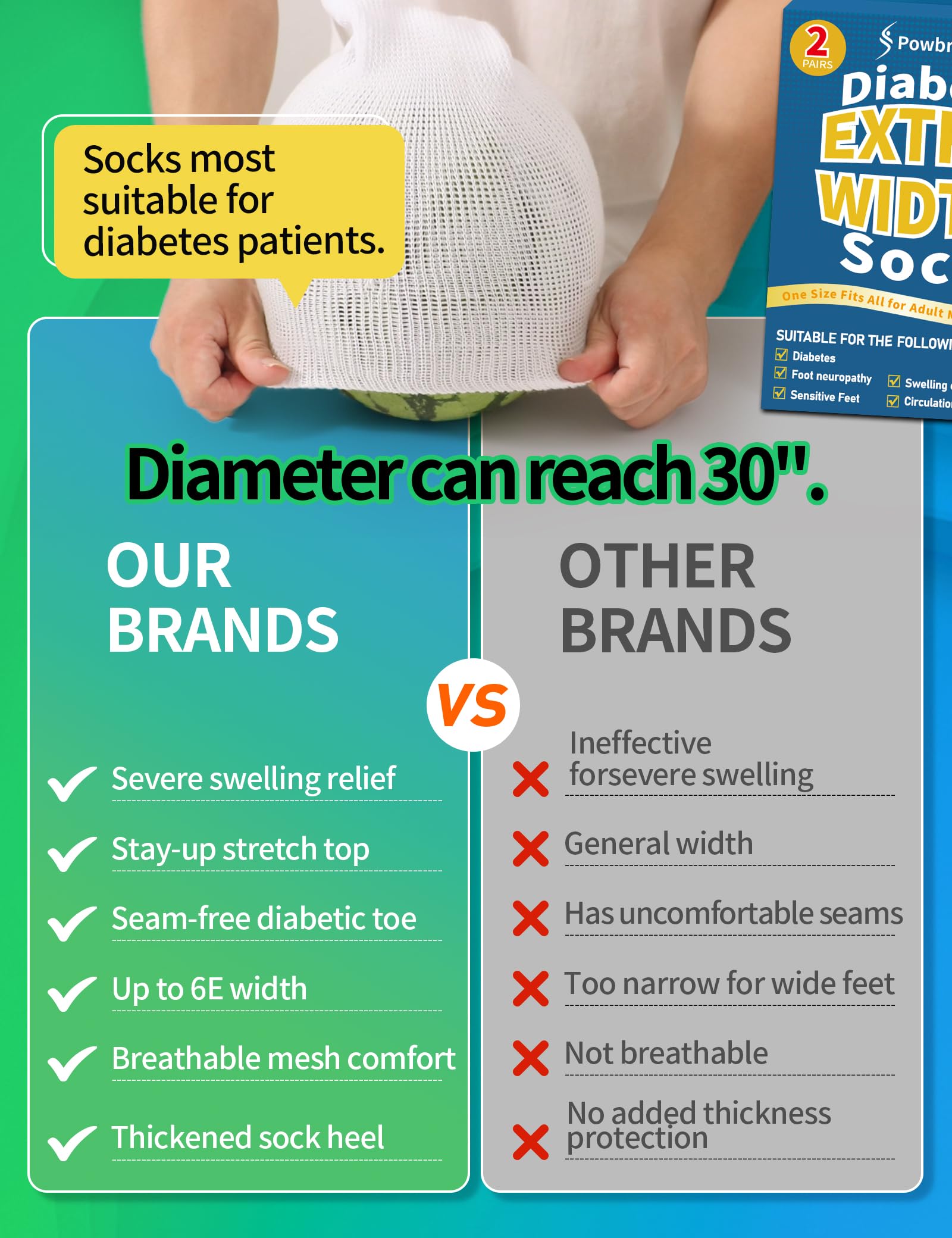 2 Pairs Wide Diabetic Socks for Men & Women - Plus Size Lymphedema Socks for Swollen Feet & Ankles, Edema Relief, Non-Binding Loose Fit Bariatric & Hospital Cast Socks (All Black) - Ideal for Daily Comfort, Medical Recovery & Post-Surgery Care