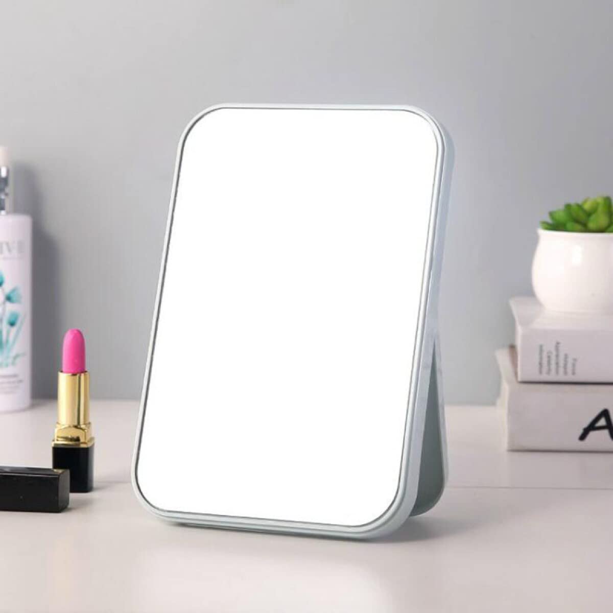 Leeonz Foldable Desktop Makeup Mirror with Stand - Portable Rectangle Vanity Mirror for Women & Girls, Perfect for Home, Travel & Dorm Room (Blue)