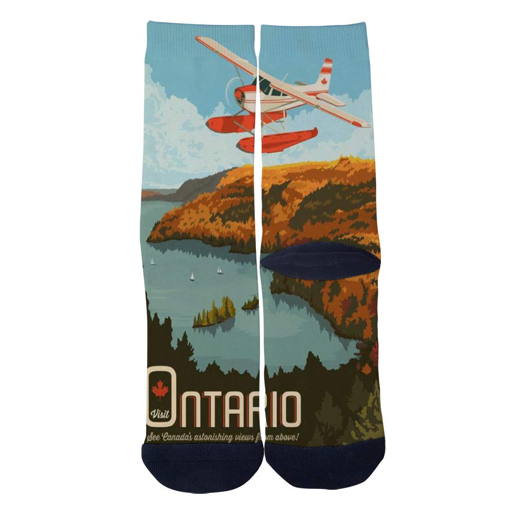 Vintage Travel Socks - Canada Ontario Poster Design for Men & Women - Perfect for Gifts & Adventures