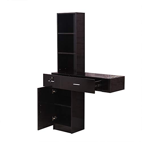 Wall Mounted Salon Storage Cabinet - Black Beauty Salon Organizer with 2 Drawers, 3 Shelves & Cupboard | Professional Styling Station for Hair Tools & Supplies | Perfect for Barbershops, Spas & Home Salons