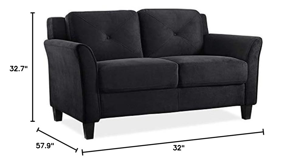 BOWERY HILL Microfiber Loveseat Couch in Black - Soft & Durable Small Sofa for Living Room, Apartment, Office - Perfect for Lounging, Reading & Entertaining Guests