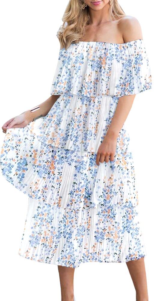 ETCYY Women's Off Shoulder Ruffled Chiffon Maxi Dress - Flowy Summer Beach Wedding Guest Dress for Casual Parties & Vacations