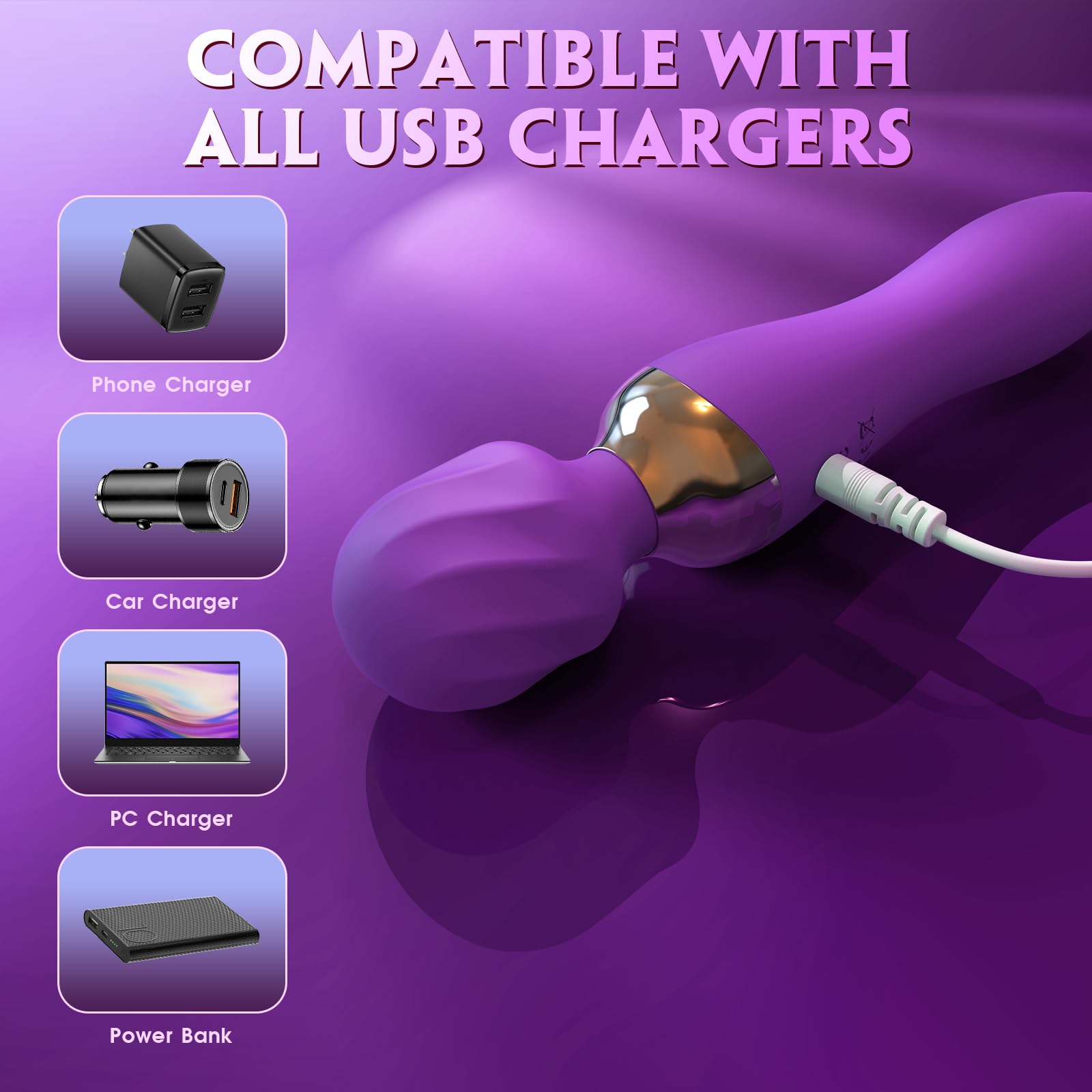 Premium 24-Speed Vibrating Wand Massager with Dual 4D Motors - Waterproof Purple Adult Toy for Women - Perfect for Sensual Massage, Couples Play & Solo Pleasure